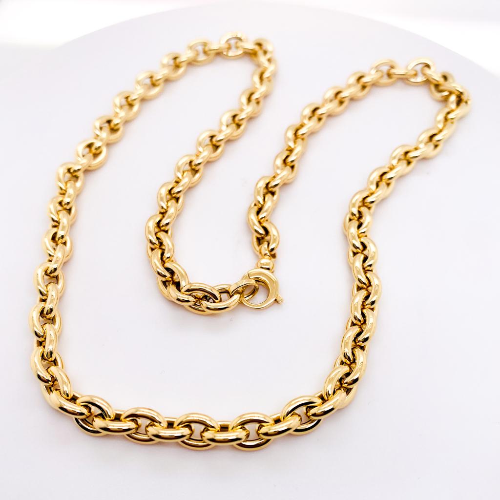 Italian Oval Rolo Chain 6.2mm 18 inch Necklace, 14K Yellow Gold, Swivel Clasp In New Condition For Sale In Austin, TX