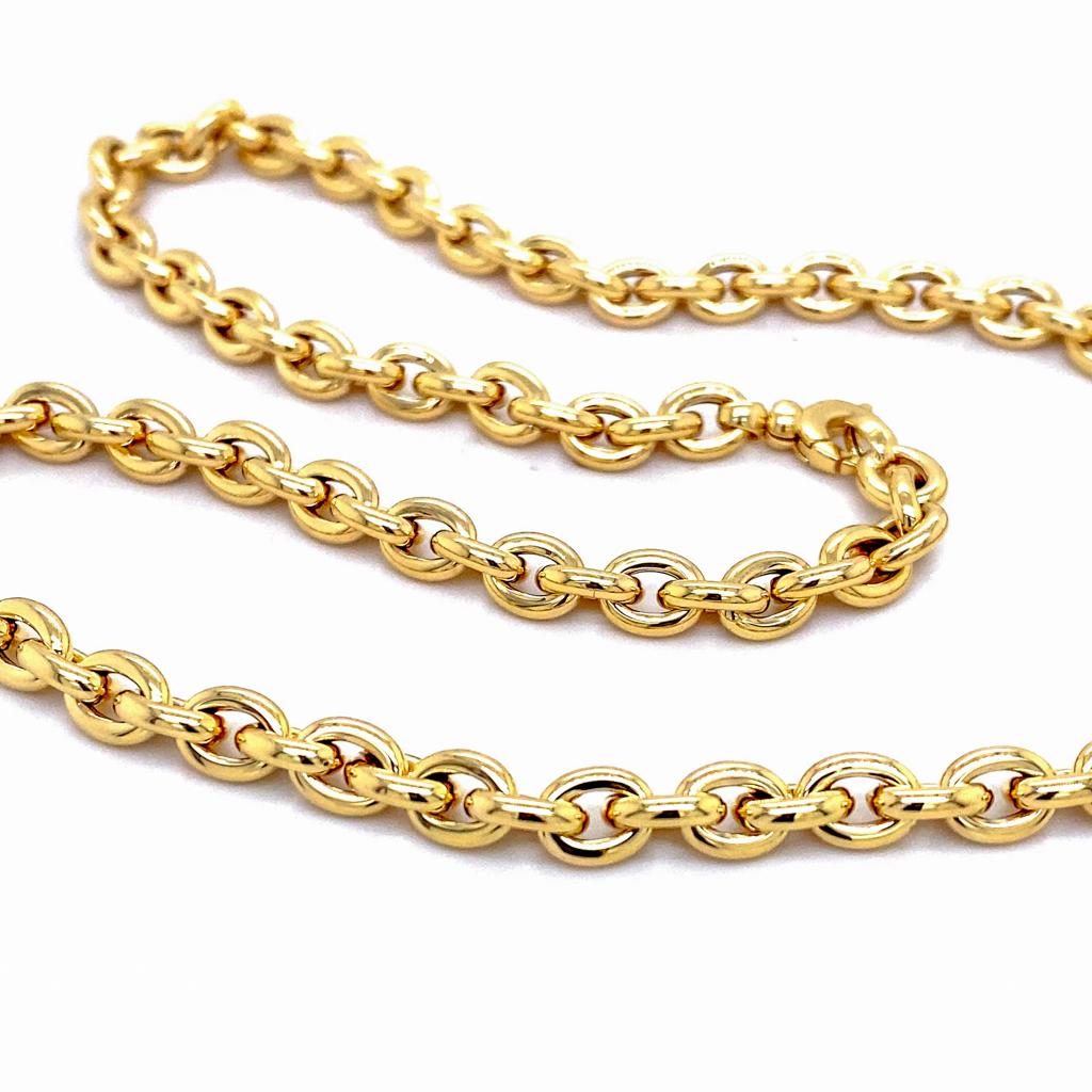 Women's or Men's Italian Oval Rolo Chain 6.2mm 18 inch Necklace, 14K Yellow Gold, Swivel Clasp For Sale