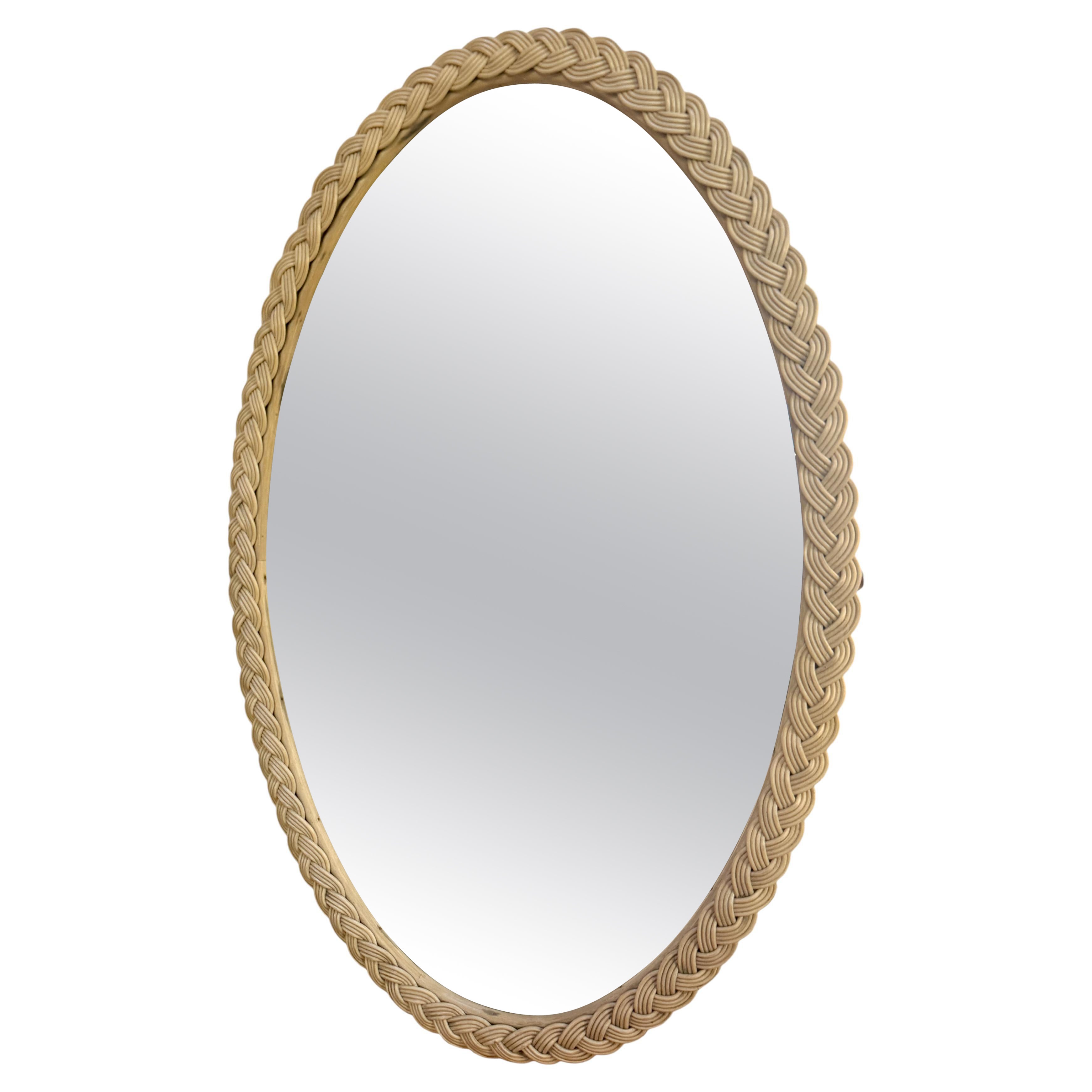 Miroir italien ovale enveloppé de cordes, 1970 en vente