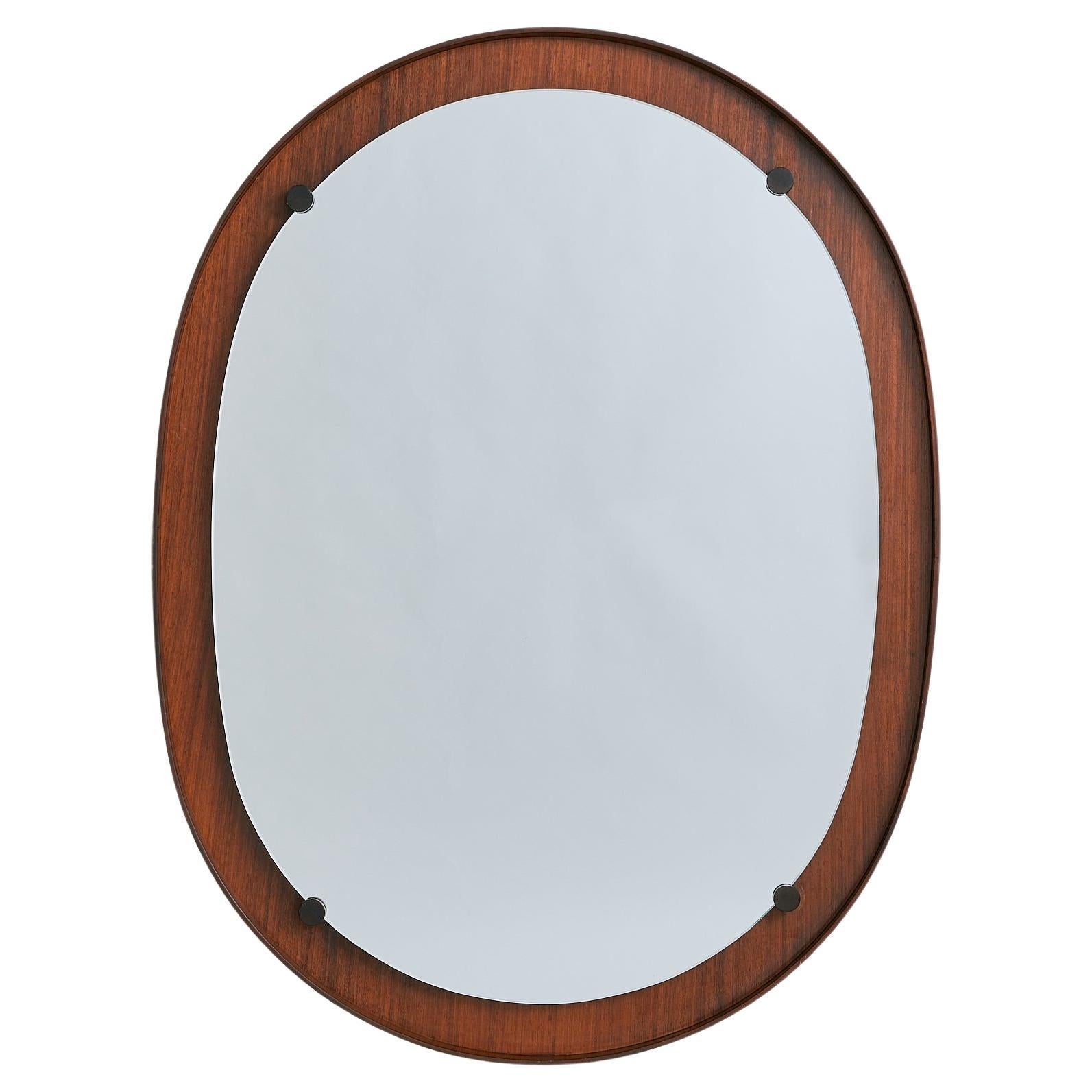 Italian Oval Rosewood Wall Mirror, 1960s