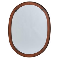 Italian Oval Rosewood Wall Mirror, 1960s