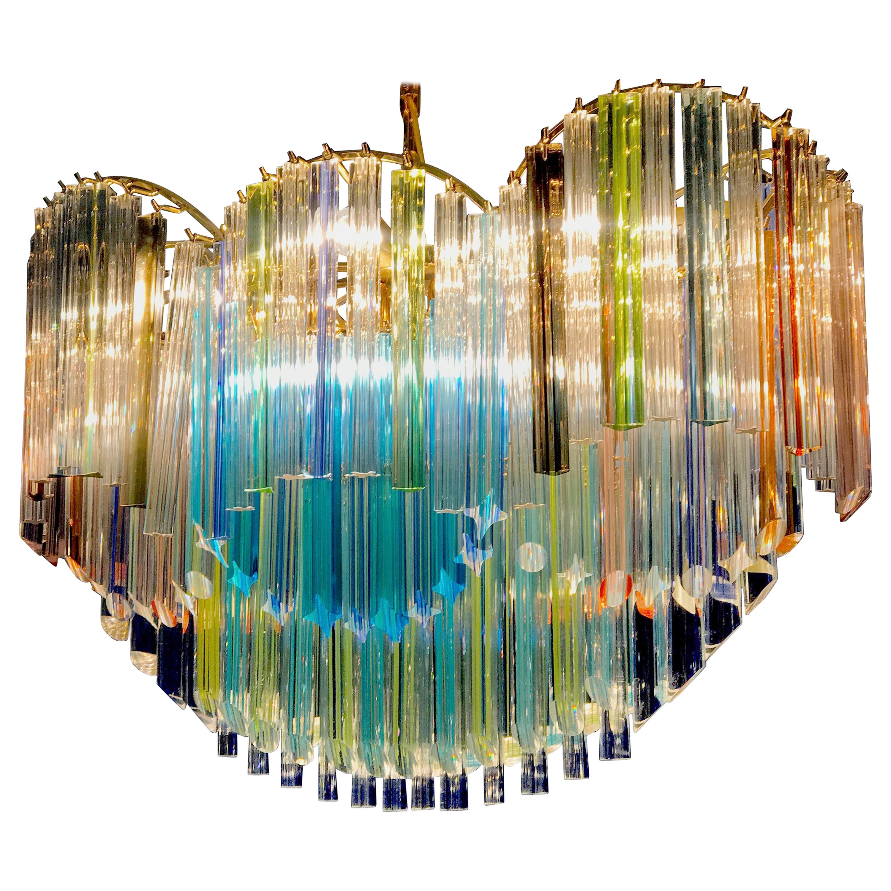 Italian Oval Shaped Multi-Color Spectacular Murano Glass Chandelier, 1970