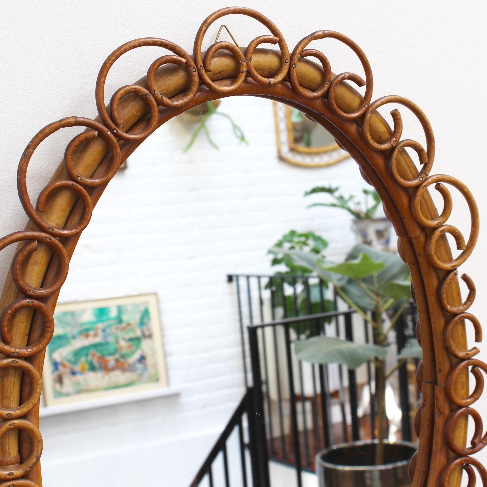 Italian Oval Shaped Rattan and Bamboo Wall Mirror, circa 1960s In Good Condition In London, GB
