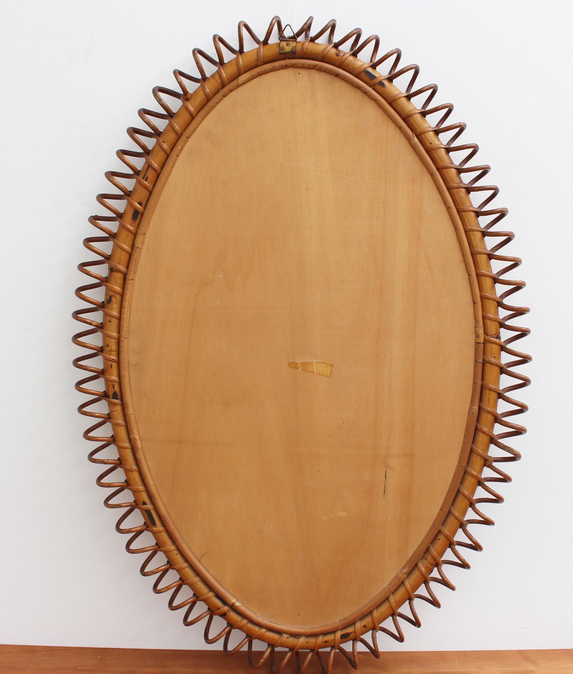 Italian Oval-Shaped Rattan Wall Mirror, circa 1960s 6