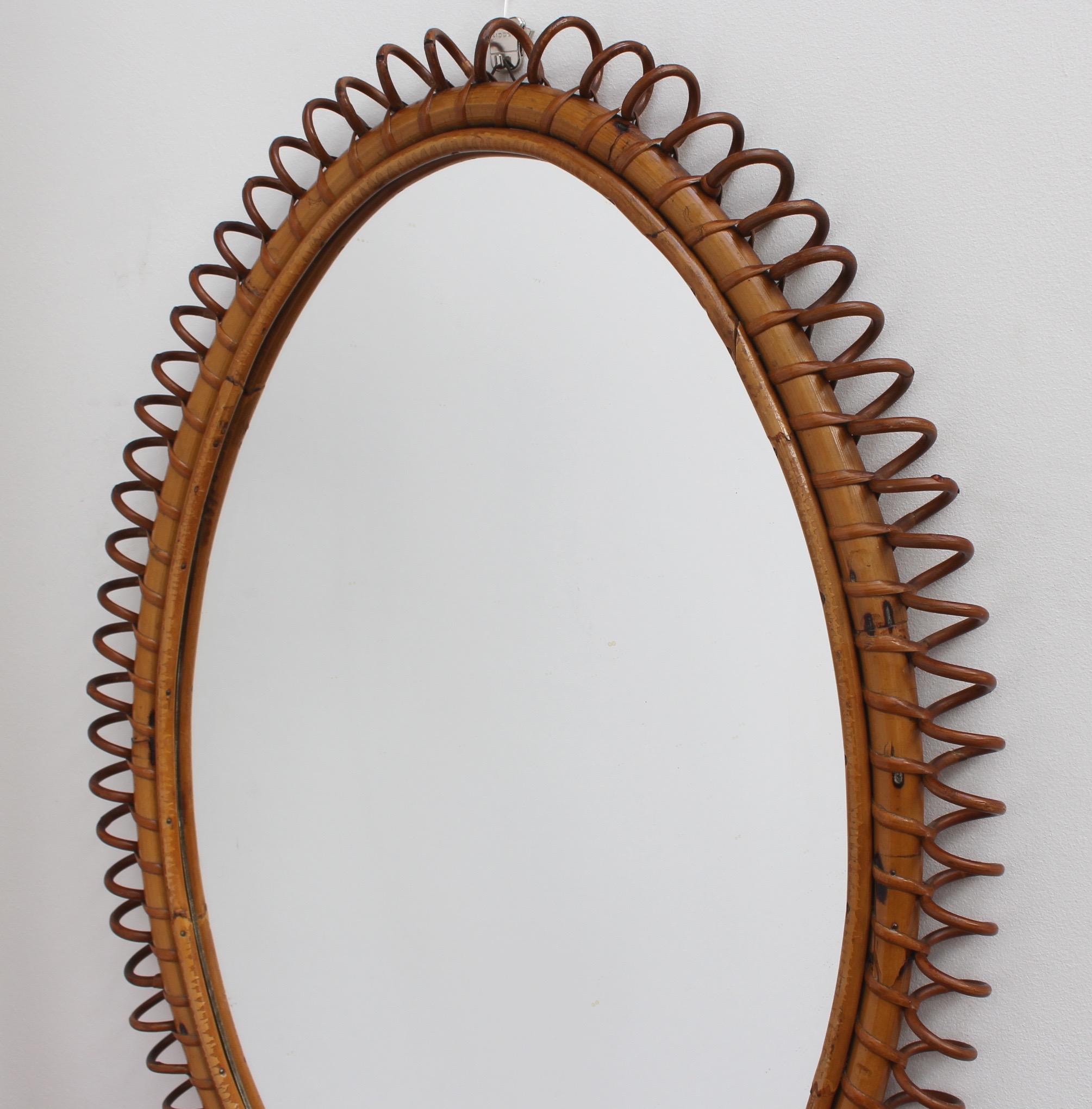 Italian Oval-Shaped Rattan Wall Mirror, circa 1960s 1