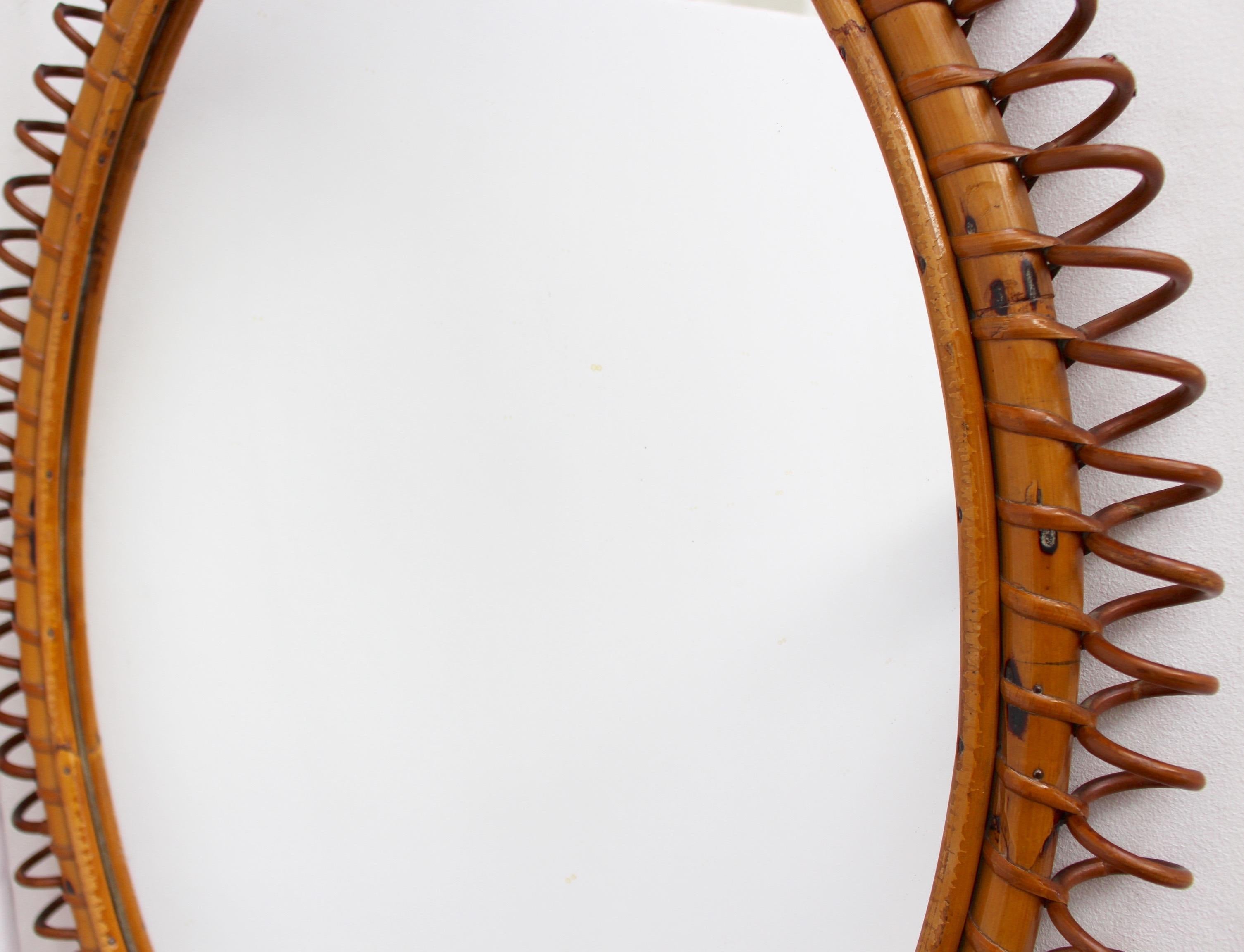 Italian Oval-Shaped Rattan Wall Mirror, circa 1960s 4