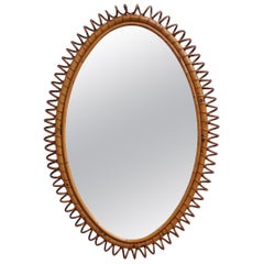 Italian Oval-Shaped Rattan Wall Mirror, circa 1960s
