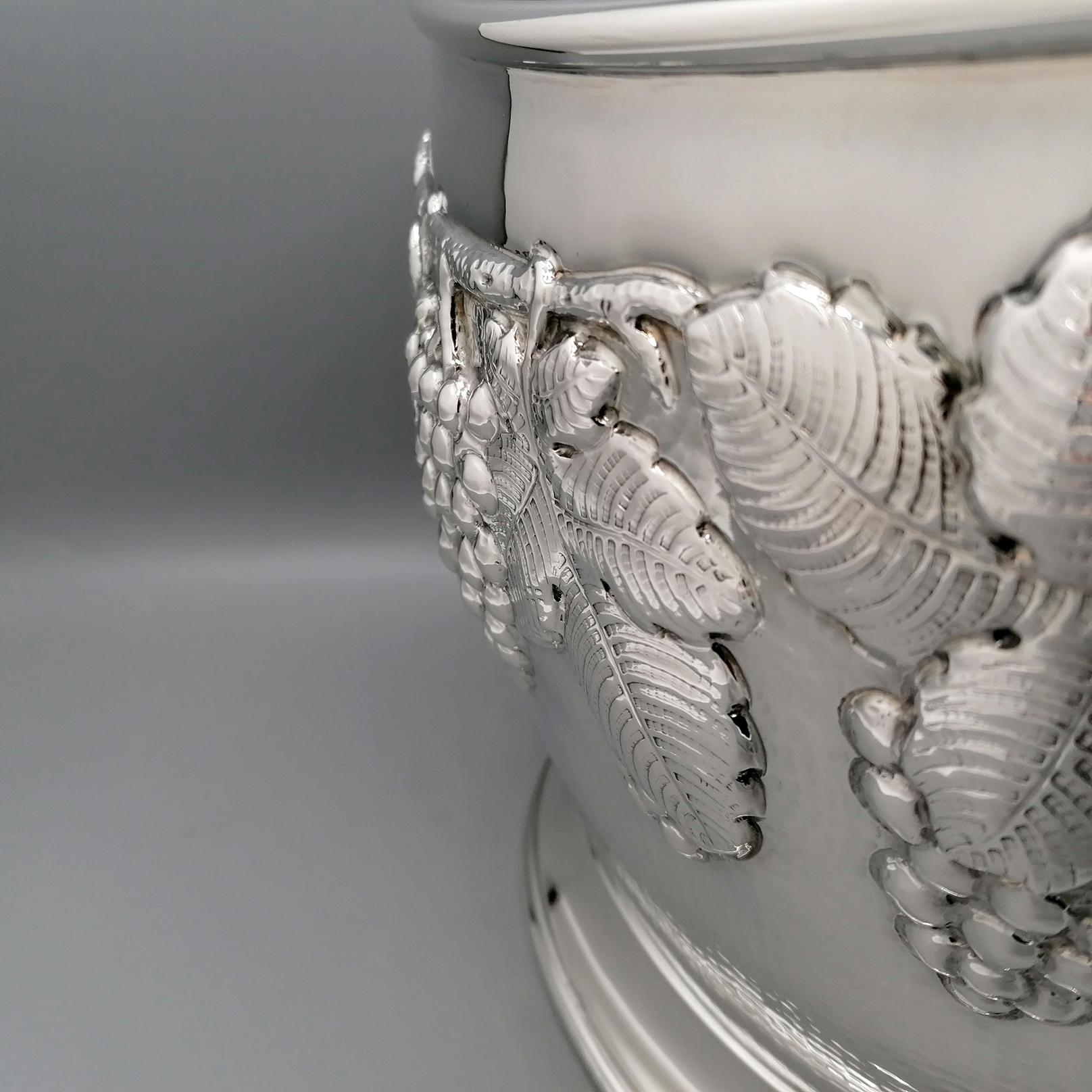 Engraved Italian Oval Solid Silver Chanpagne . Sparkling Bucket For Sale
