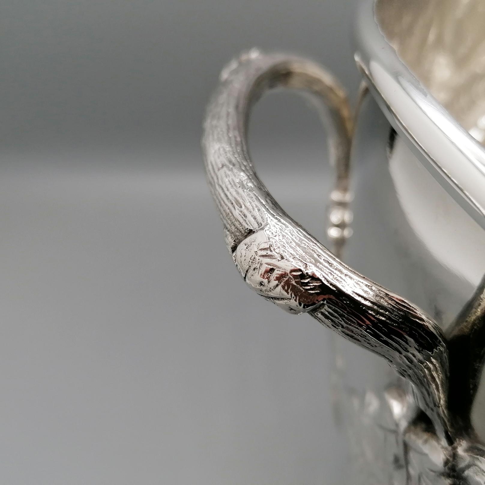 Italian Oval Solid Silver Chanpagne . Sparkling Bucket In New Condition For Sale In VALENZA, IT
