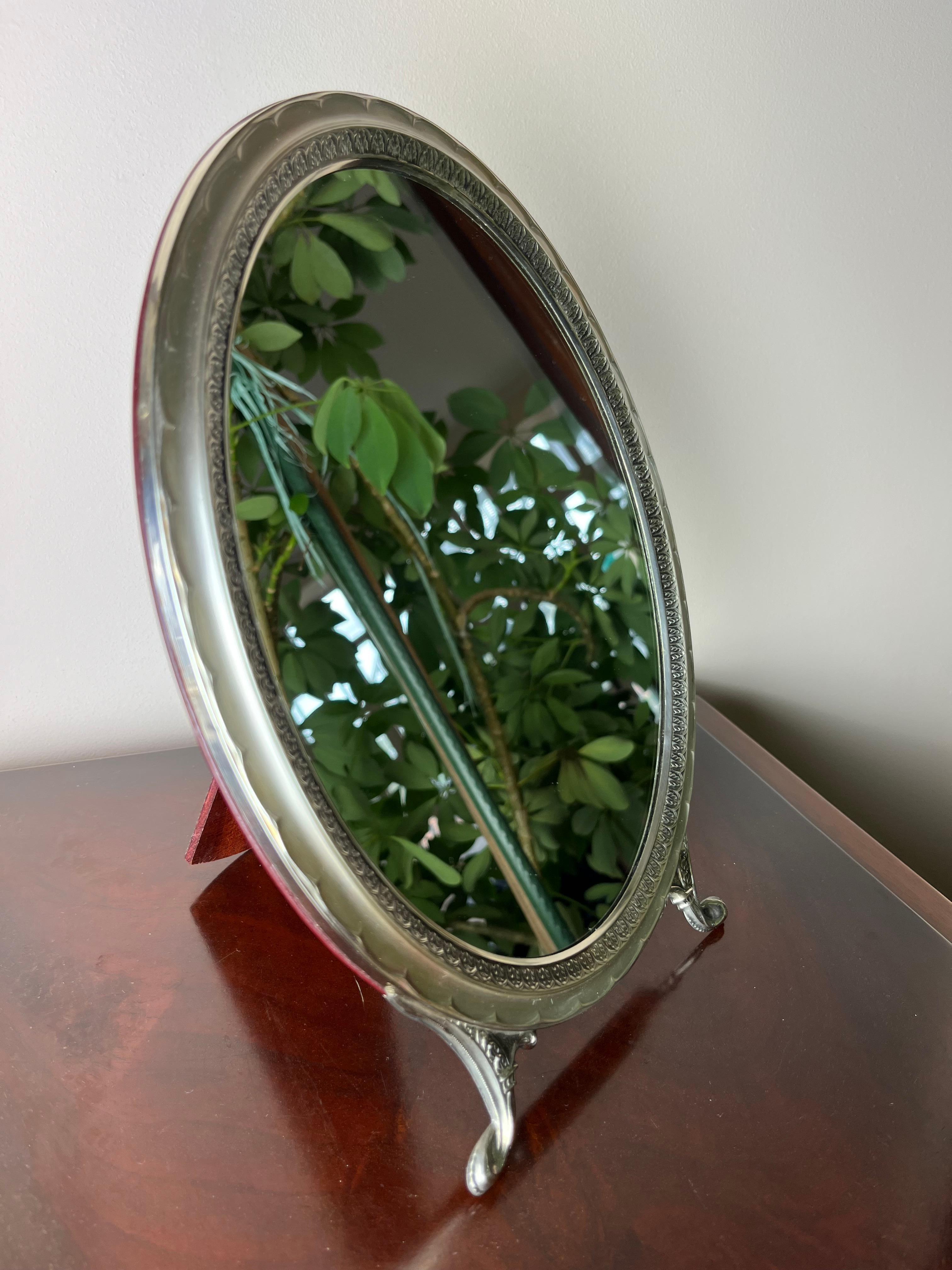 Italian Oval Table Mirror in 800 silver, 1960s For Sale 1