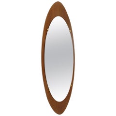 Italian Oval Teak Frame Mirror , 1960s