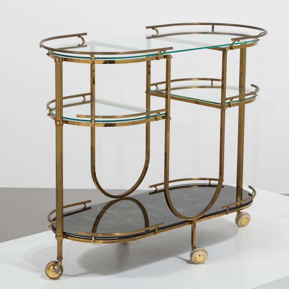 Italian Oval Three-Tiered Brass Bar Cart, 1960s In Good Condition In London, GB