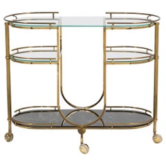 Italian Oval Three-Tiered Brass Bar Cart, 1960s