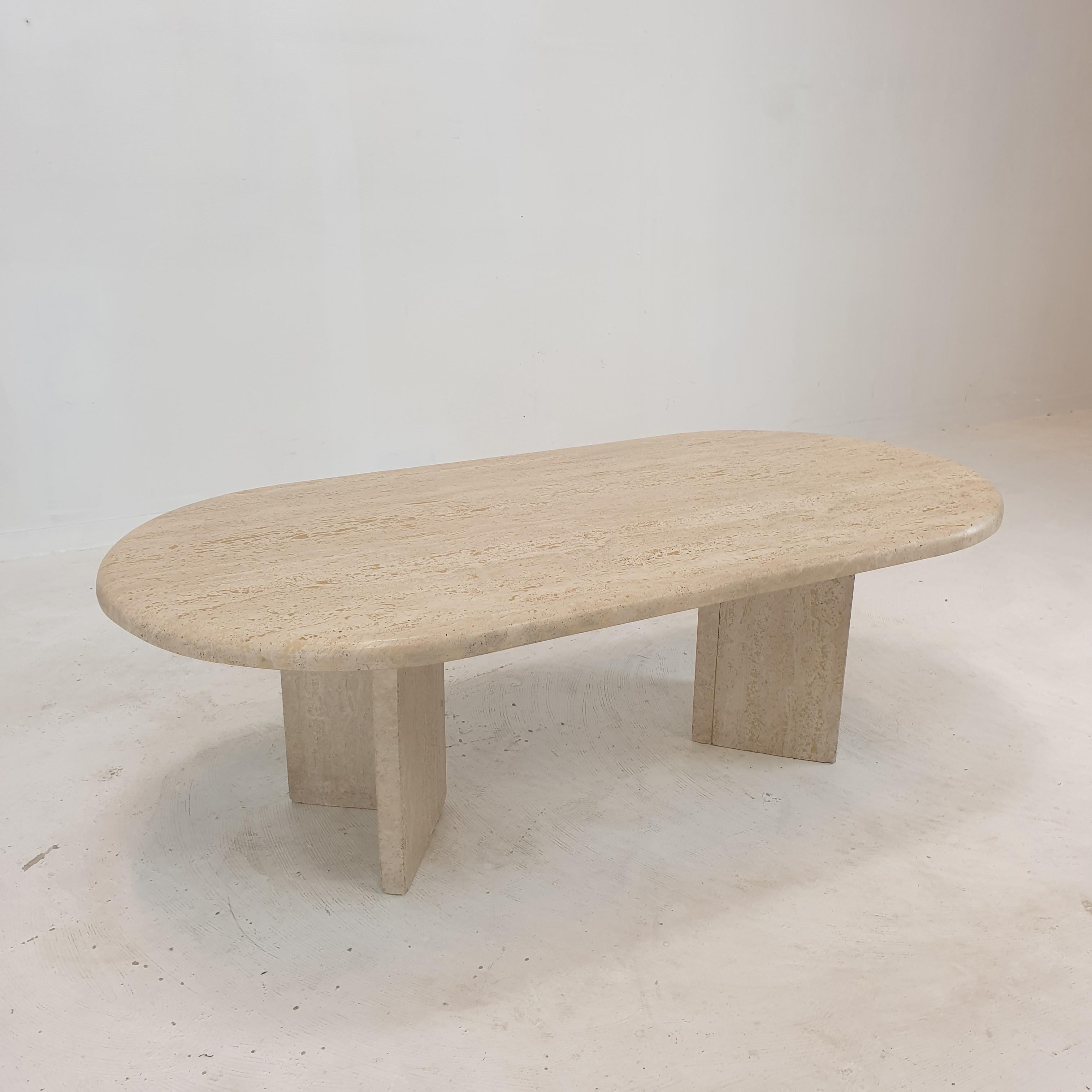 Italian Oval Travertine Coffee Table, 1980's For Sale at 1stDibs