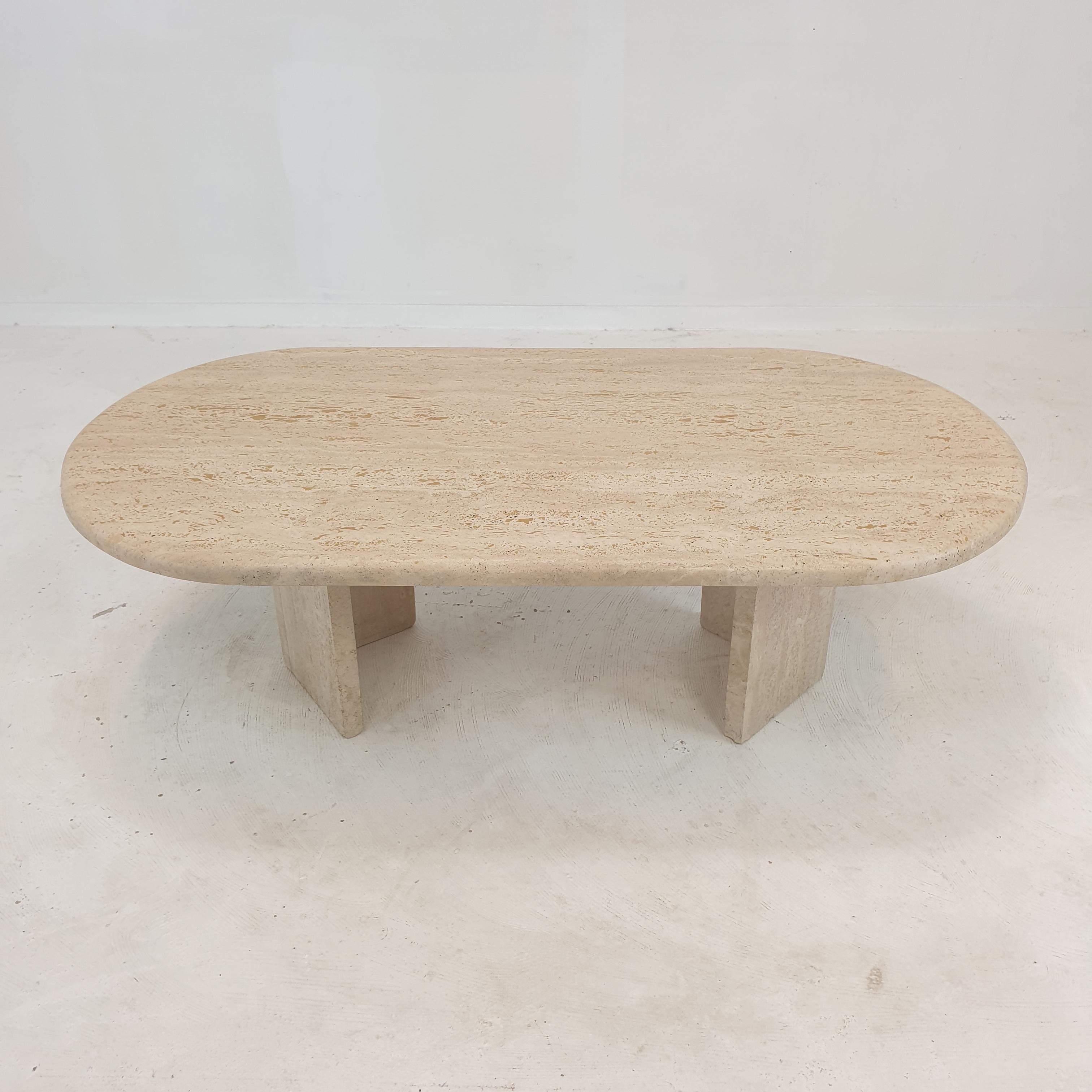 Italian Oval Travertine Coffee Table, 1980's For Sale at 1stDibs