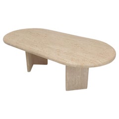 Italian Oval Travertine Coffee Table, 1980's