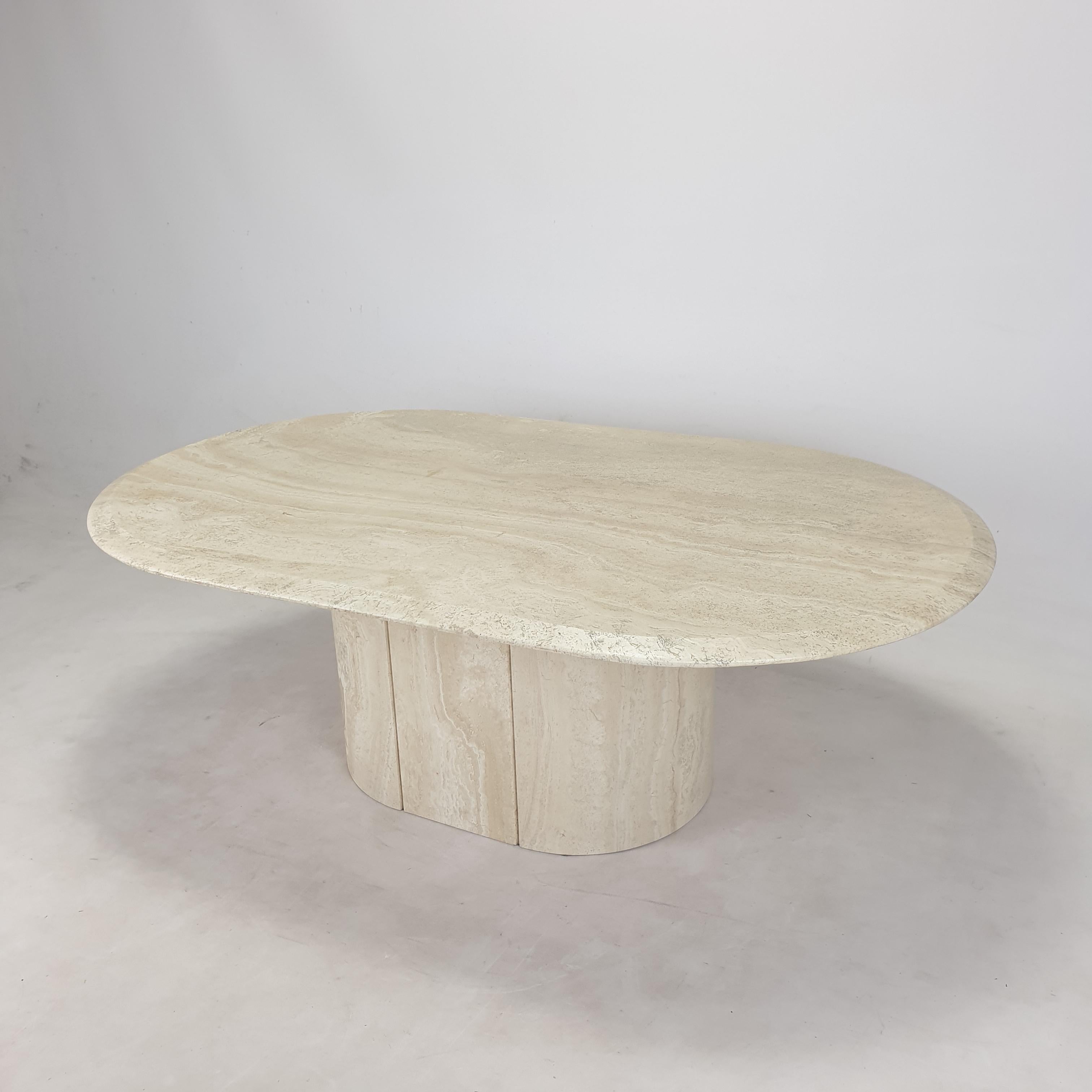 Italian Oval Travertine Coffee Table, 1984 4