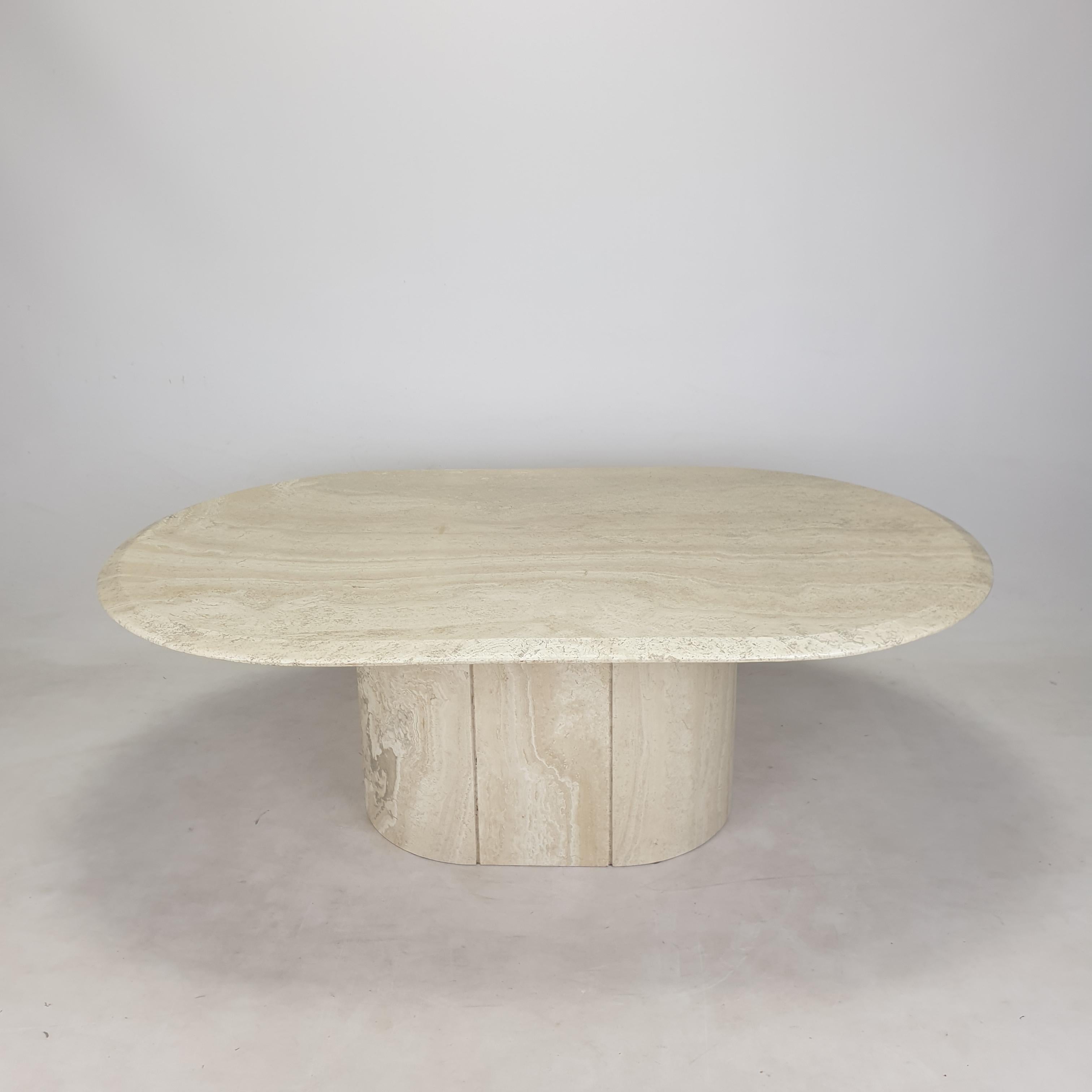 Mid-Century Modern Italian Oval Travertine Coffee Table, 1984