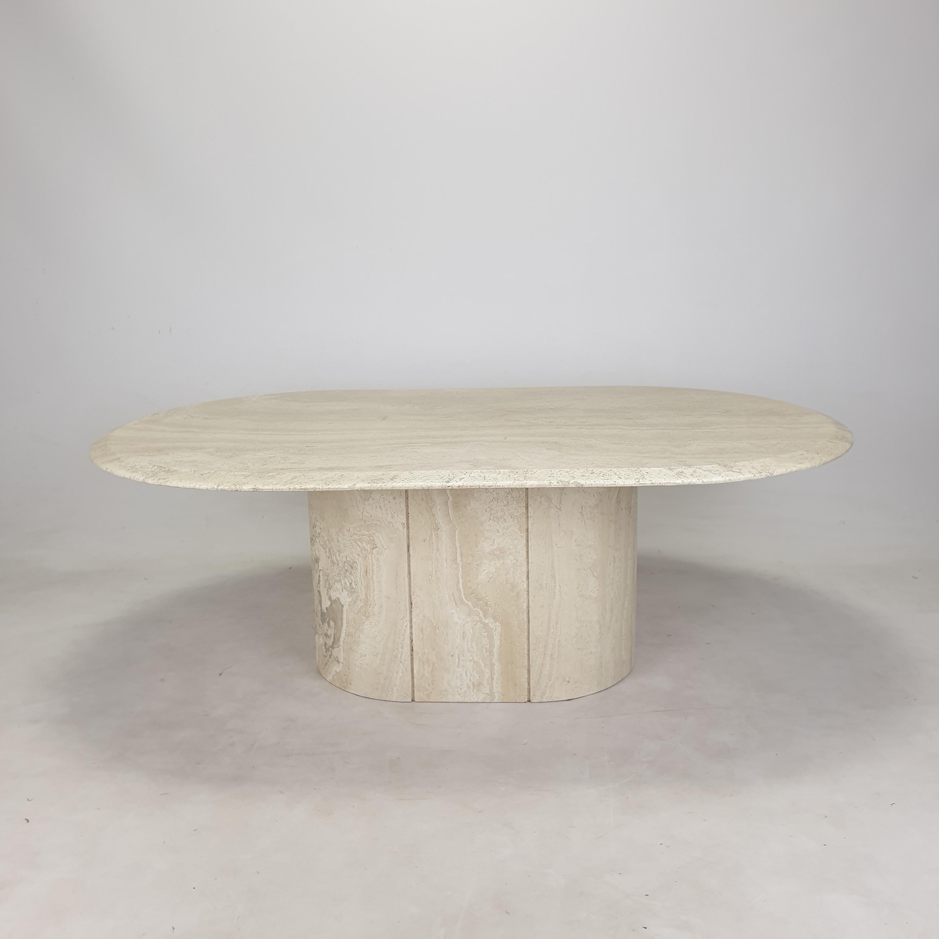 Hand-Crafted Italian Oval Travertine Coffee Table, 1984