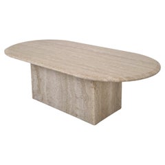 Italian Oval Travertine Coffee Table – Natural Elegance with Sculptural Style