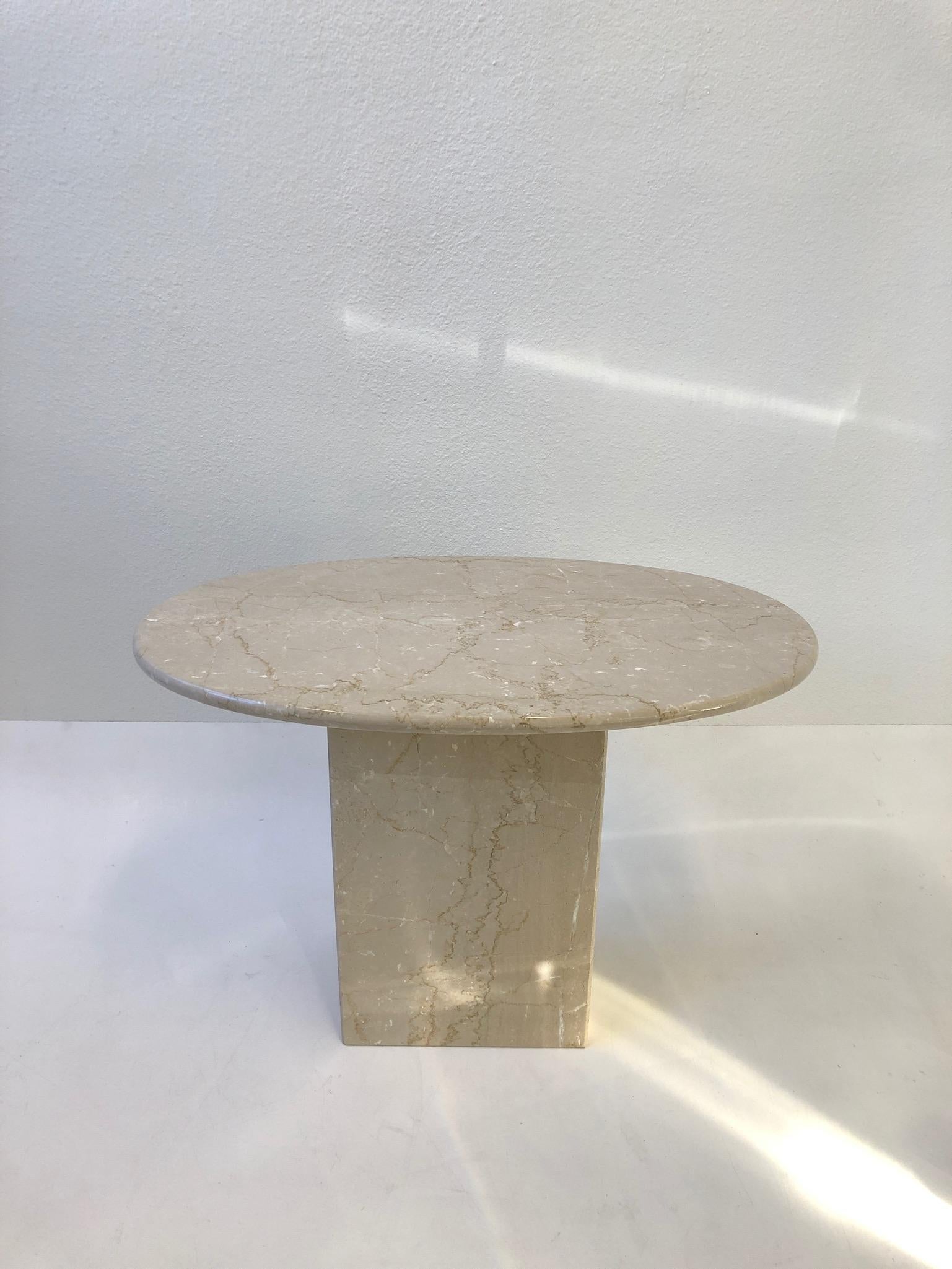 Late 20th Century Italian Oval Travertine Side Table