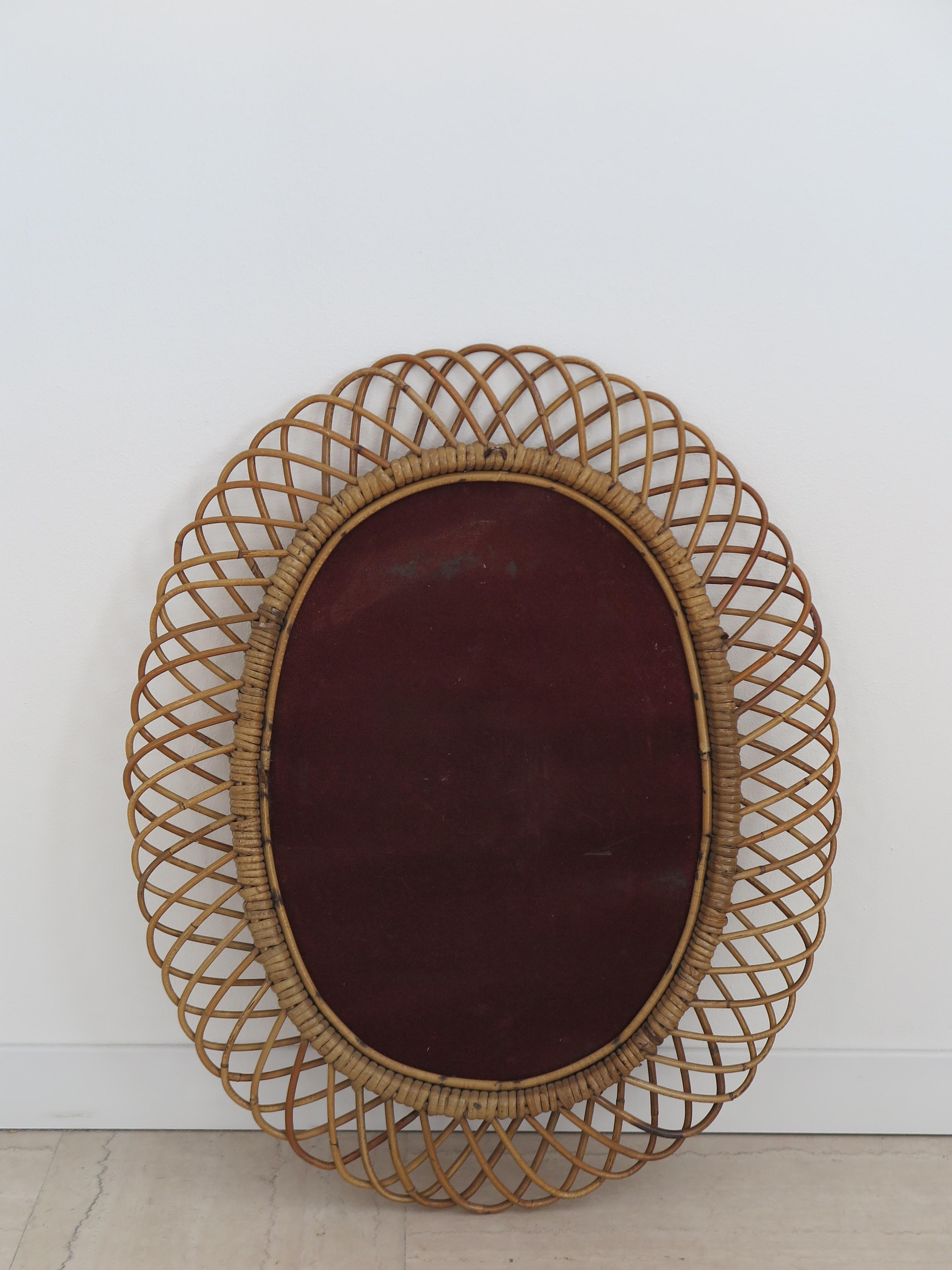 Italian Oval Wall Mirror Bamboo Rattan Midcentury 1950s For Sale 6