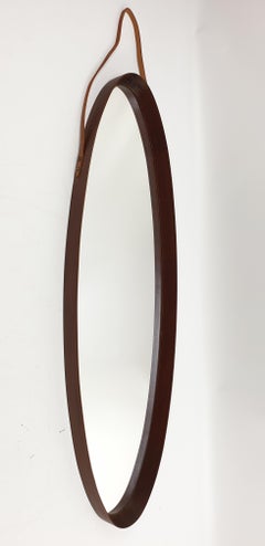Italian Oval Wall Mirror in Teak, 1950s