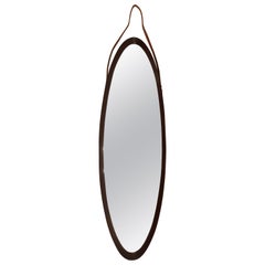 Retro Italian Oval Wall Mirror in Teak, 1950s