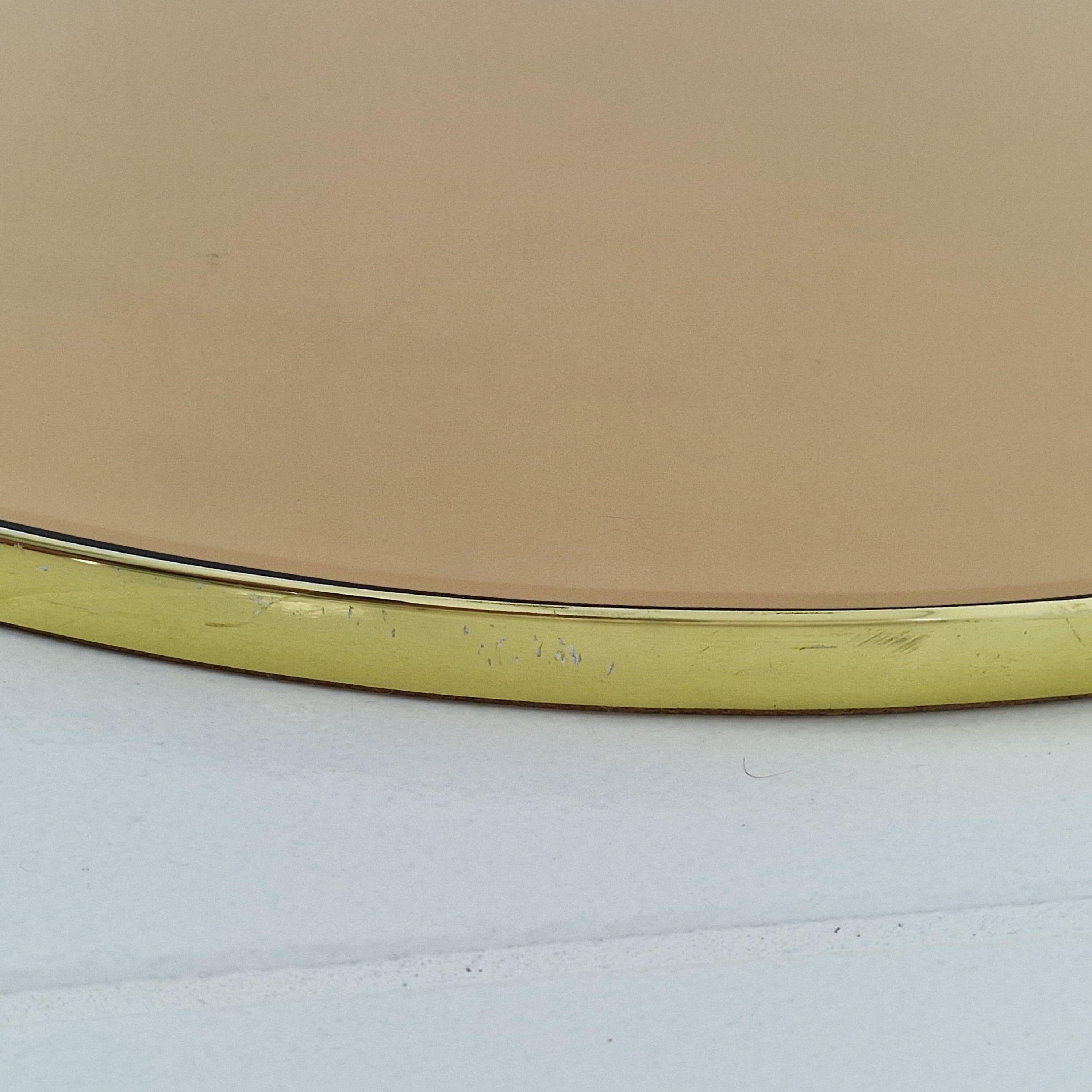 Italian Oval Wall Mirror with Smoked facet Cut Glass and Brass Frame, 1970s For Sale 5