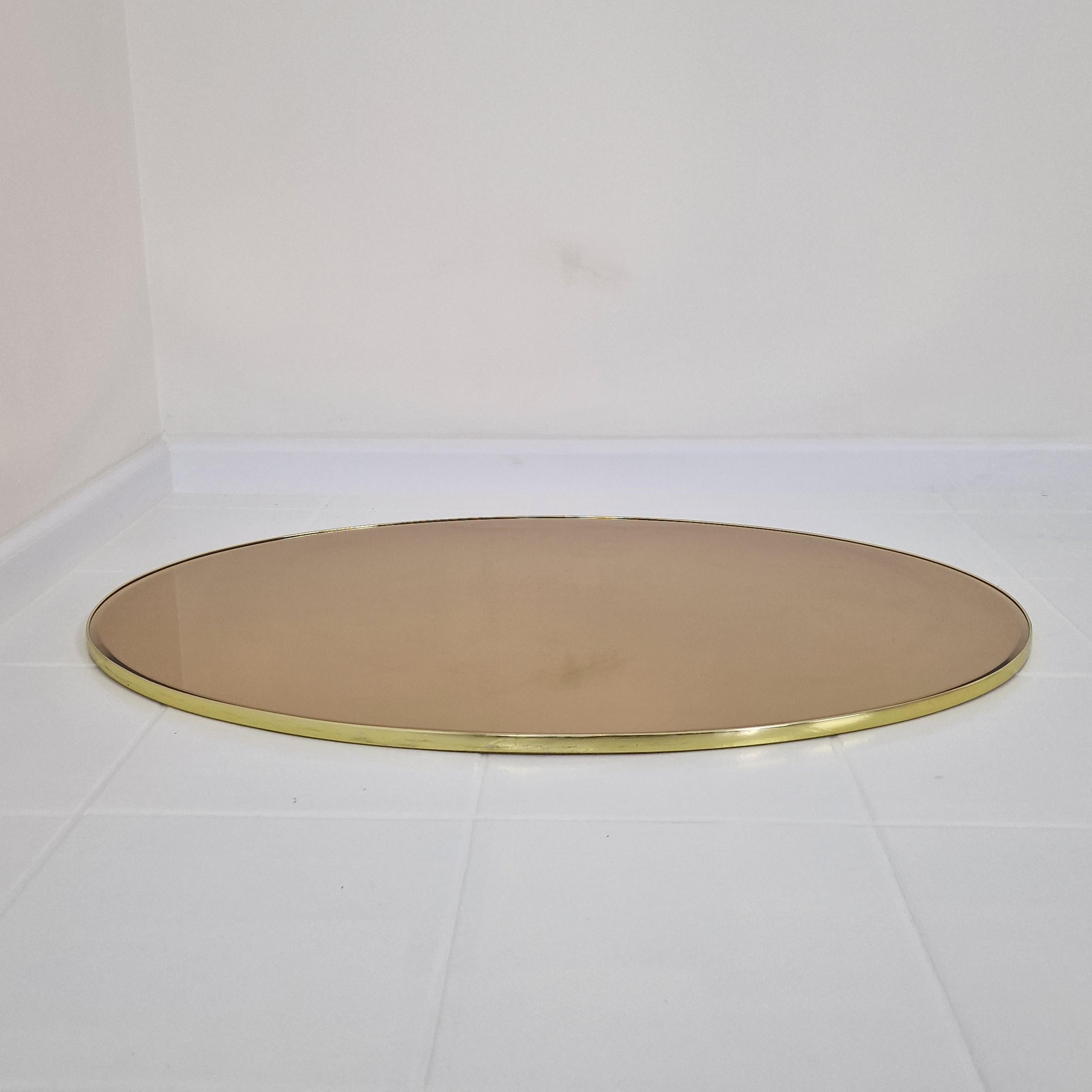 Italian Oval Wall Mirror with Smoked facet Cut Glass and Brass Frame, 1970s In Good Condition For Sale In Oud Beijerland, NL