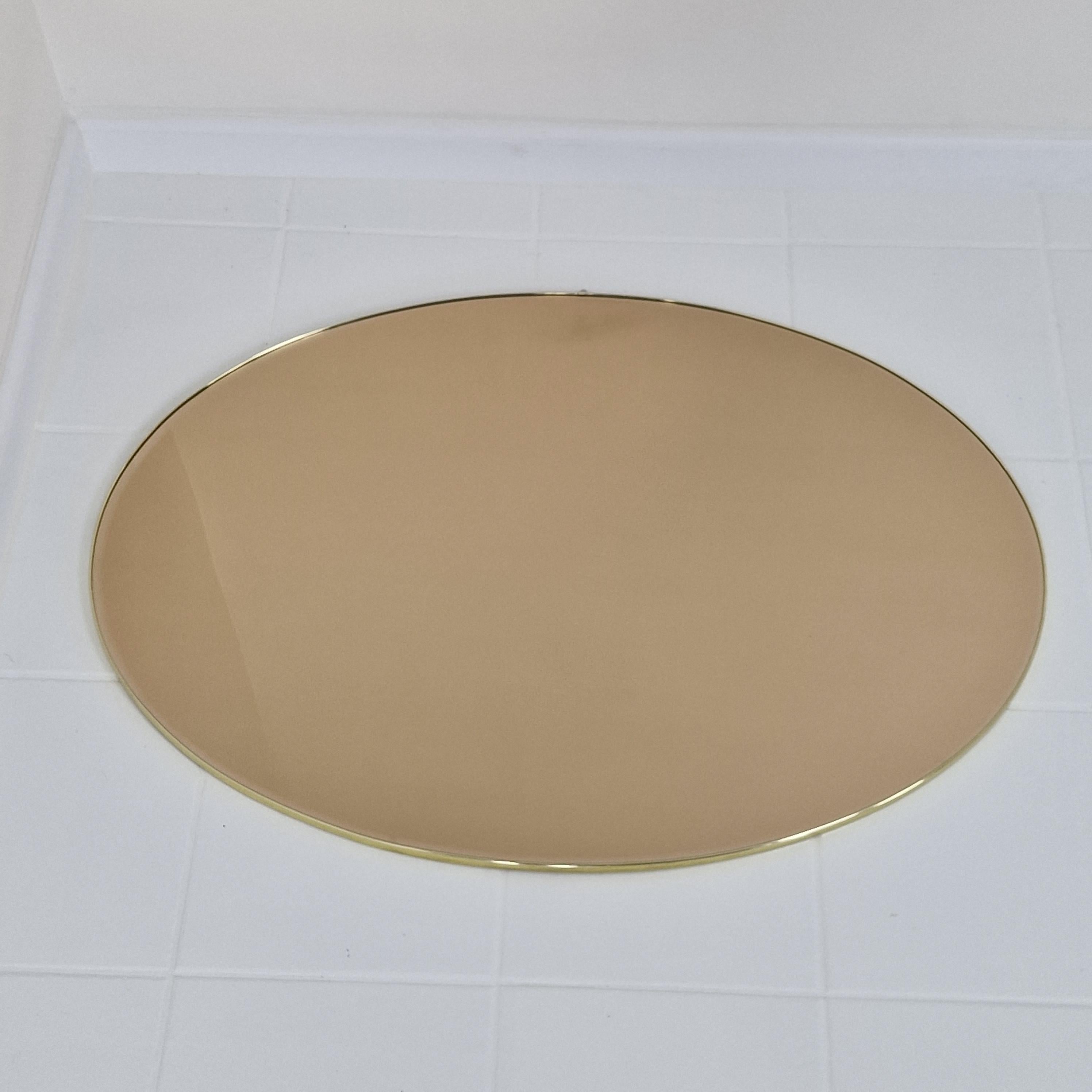 Italian Oval Wall Mirror with Smoked facet Cut Glass and Brass Frame, 1970s For Sale 1