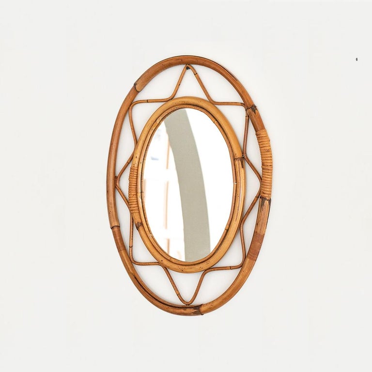 Italian Oval Wavy Rattan Mirror, Small at 1stDibs small rattan mirror