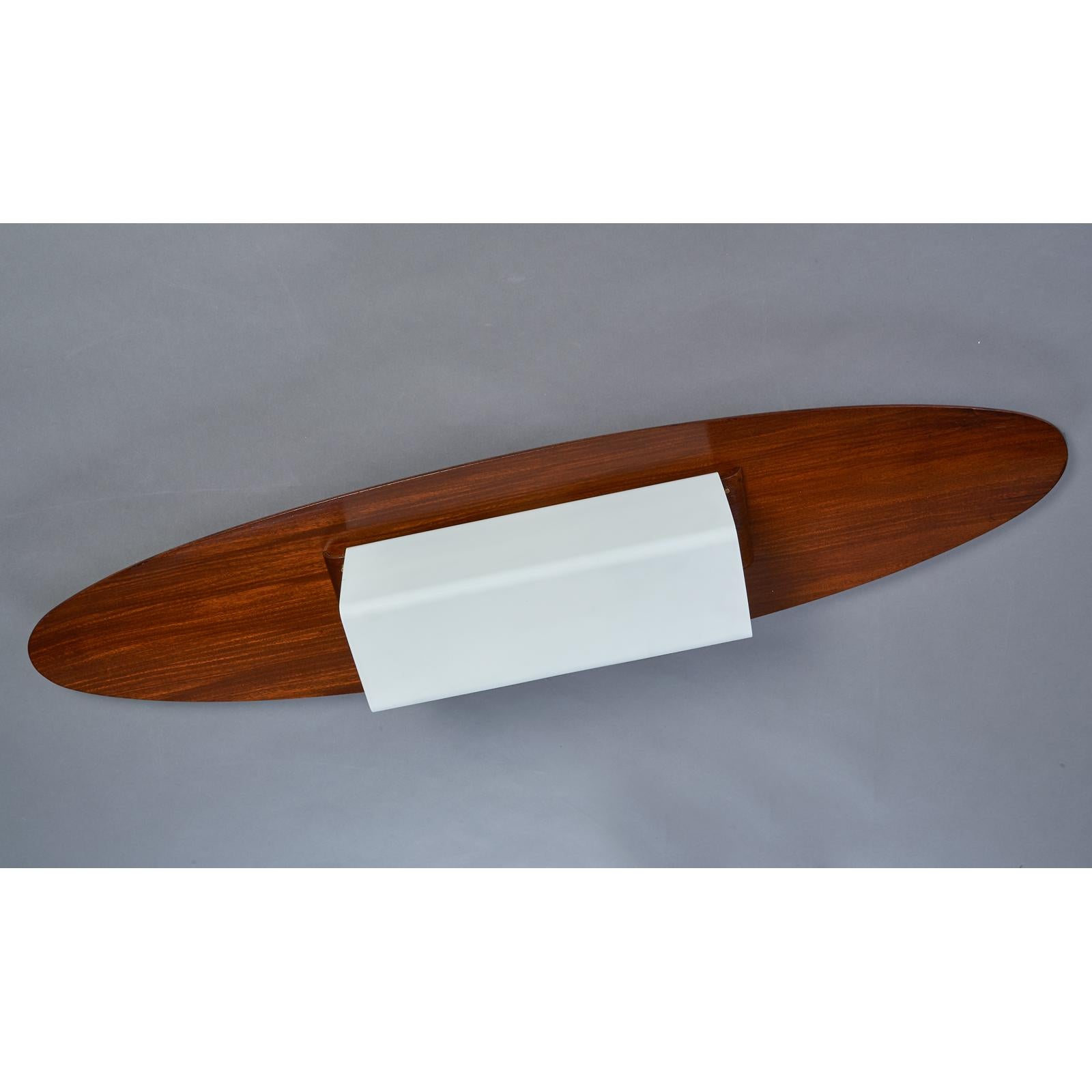 Polished Oval Ceiling Light, Wood and Opaline Glass, Italy 1960s For Sale
