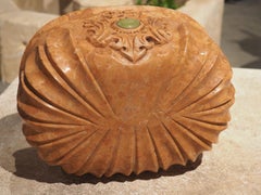 Italian Ovate Lobed Marble Planter with Cartouche and Green Medallion