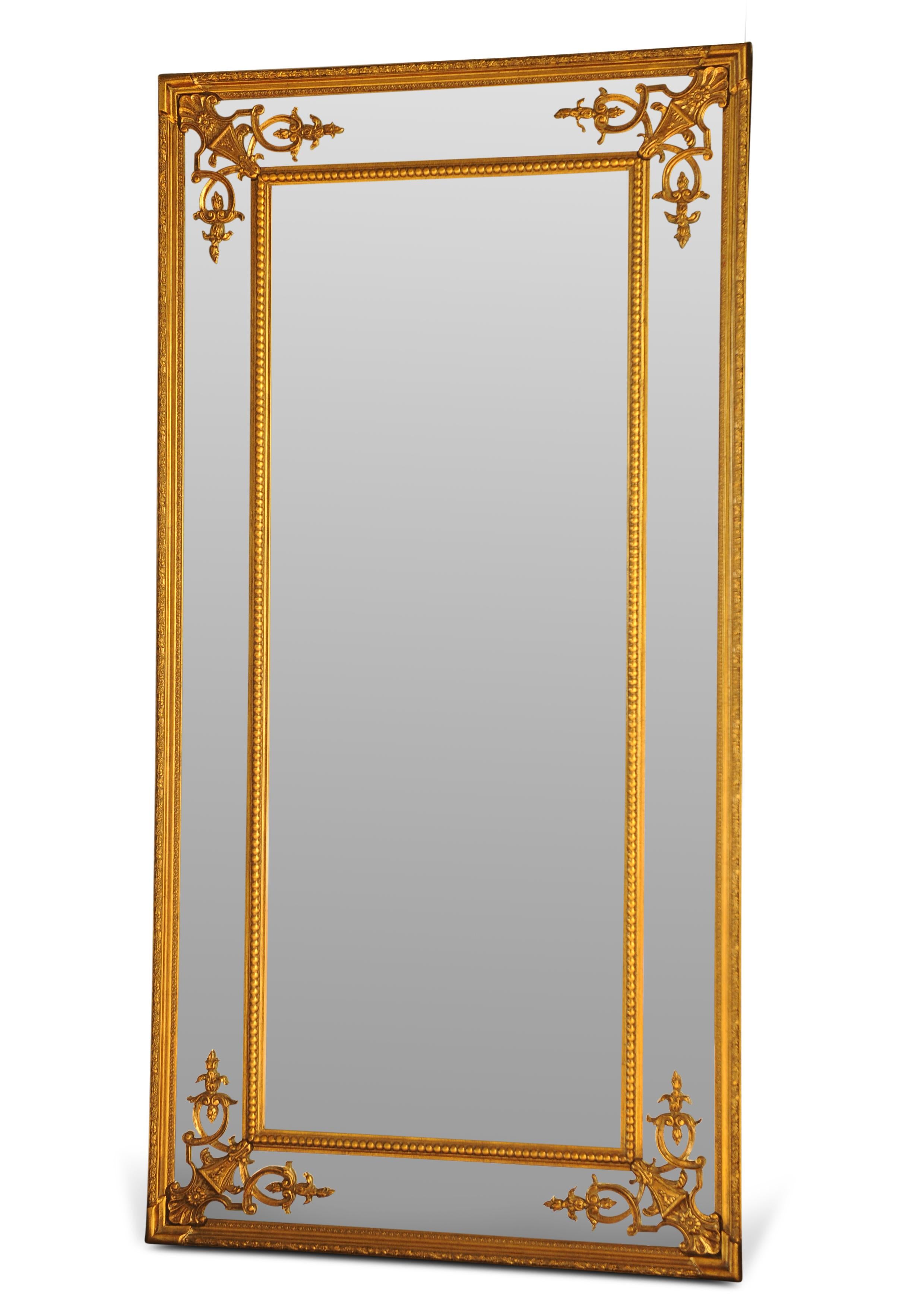 An Italian Overmantel Giltwood and Gesso Wall Mirror With Marginal Plates and Beaded Frame

Depending on how you wish to hang the item

Height 92cm x Width 183cm

or

Width 92cm x Height 183cm