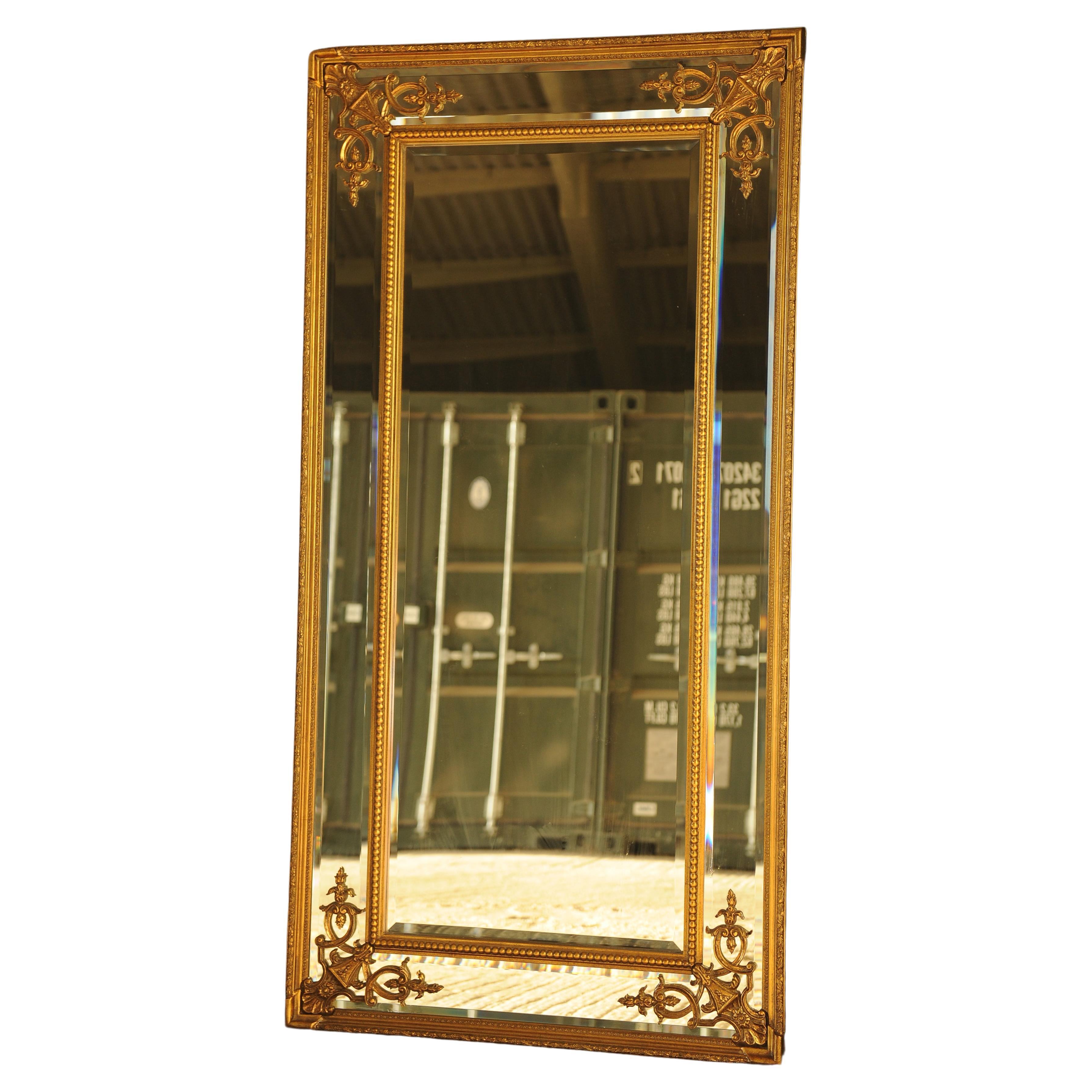Rococo Italian Overmantel Giltwood and Gesso Wall Mirror With Marginal Plates For Sale