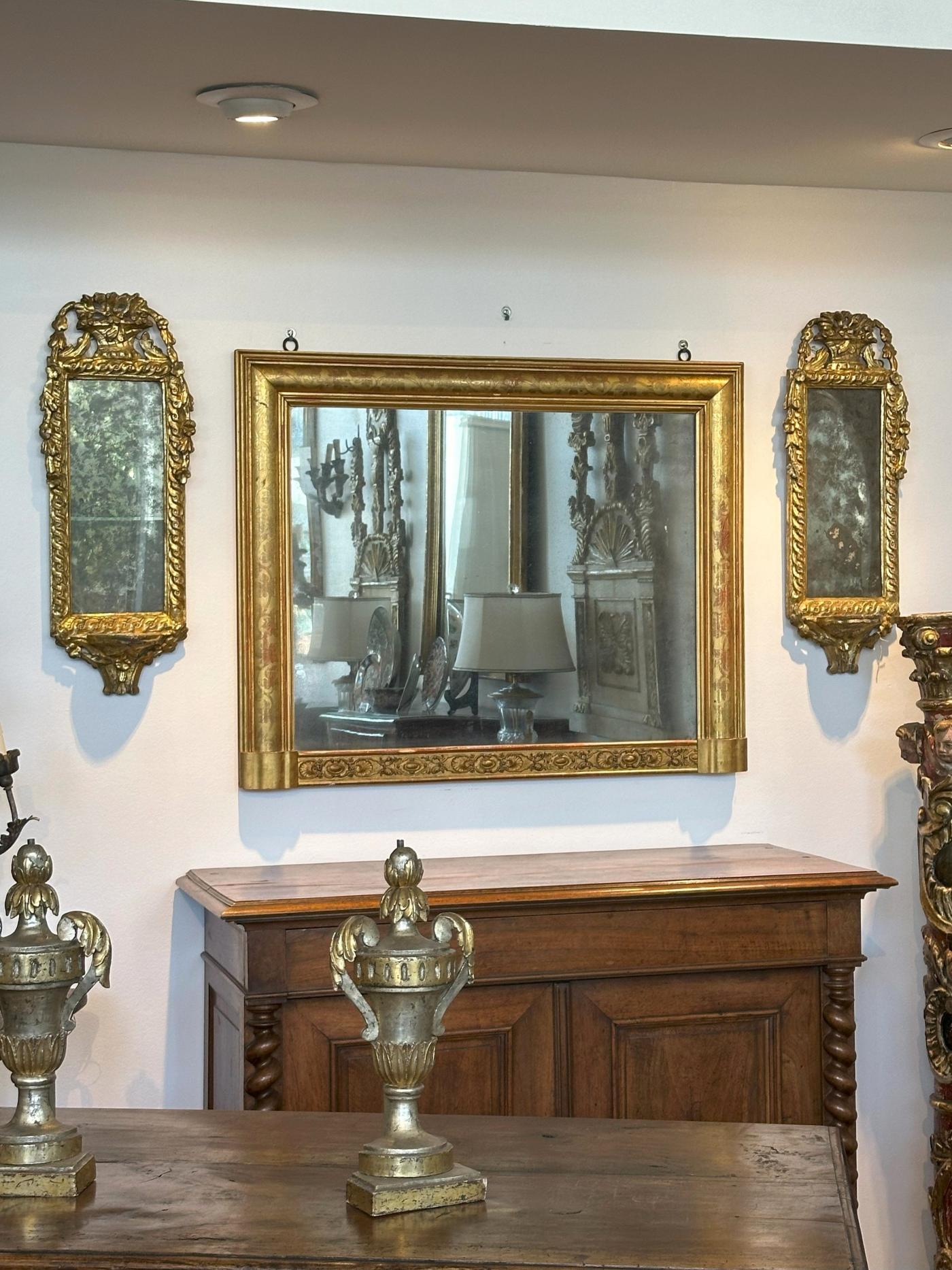 Carved Italian overmantle mirror - Circa 1850 For Sale