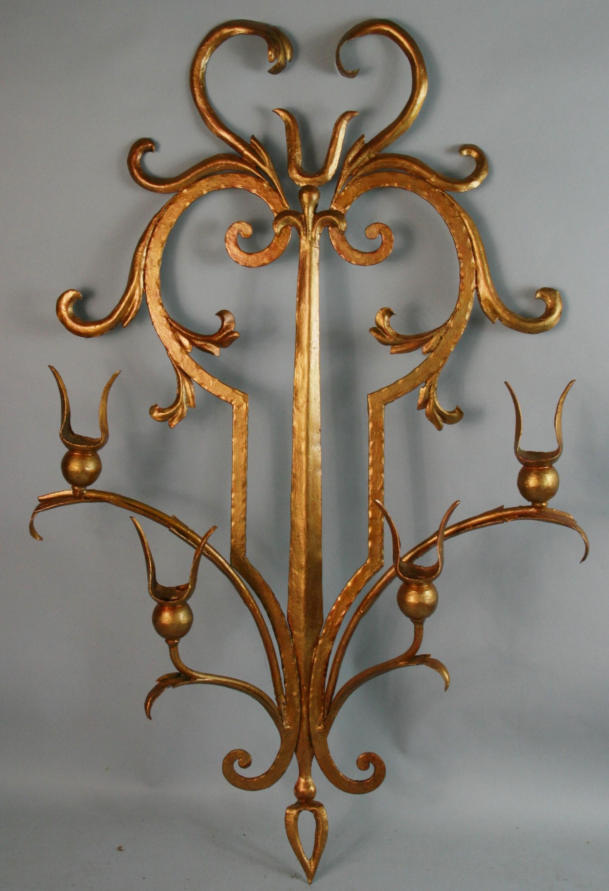 Italian oversized Gilt Metal Candle Sconce In Good Condition For Sale In Douglas Manor, NY