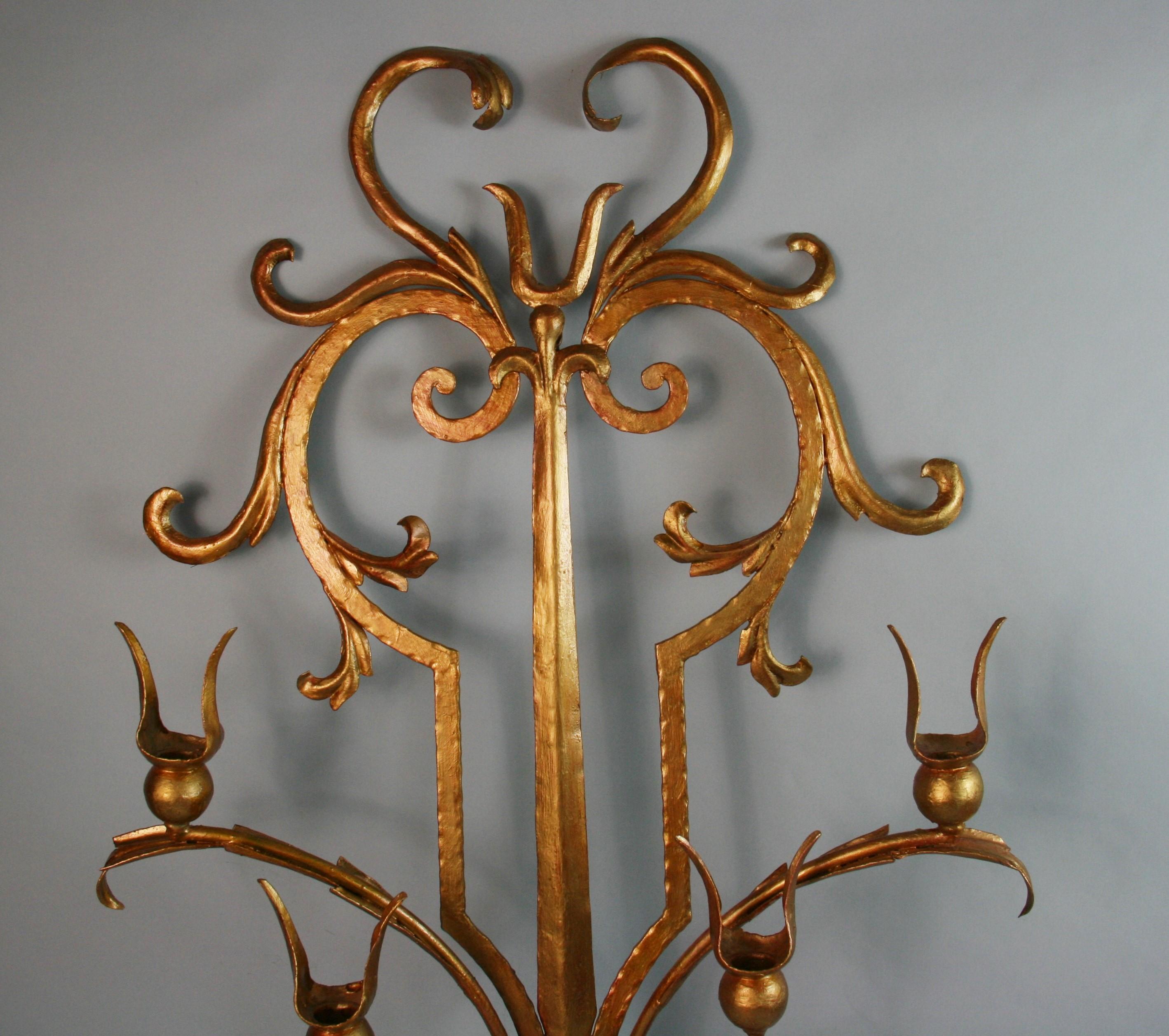 Mid-20th Century Italian oversized Gilt Metal Candle Sconce For Sale