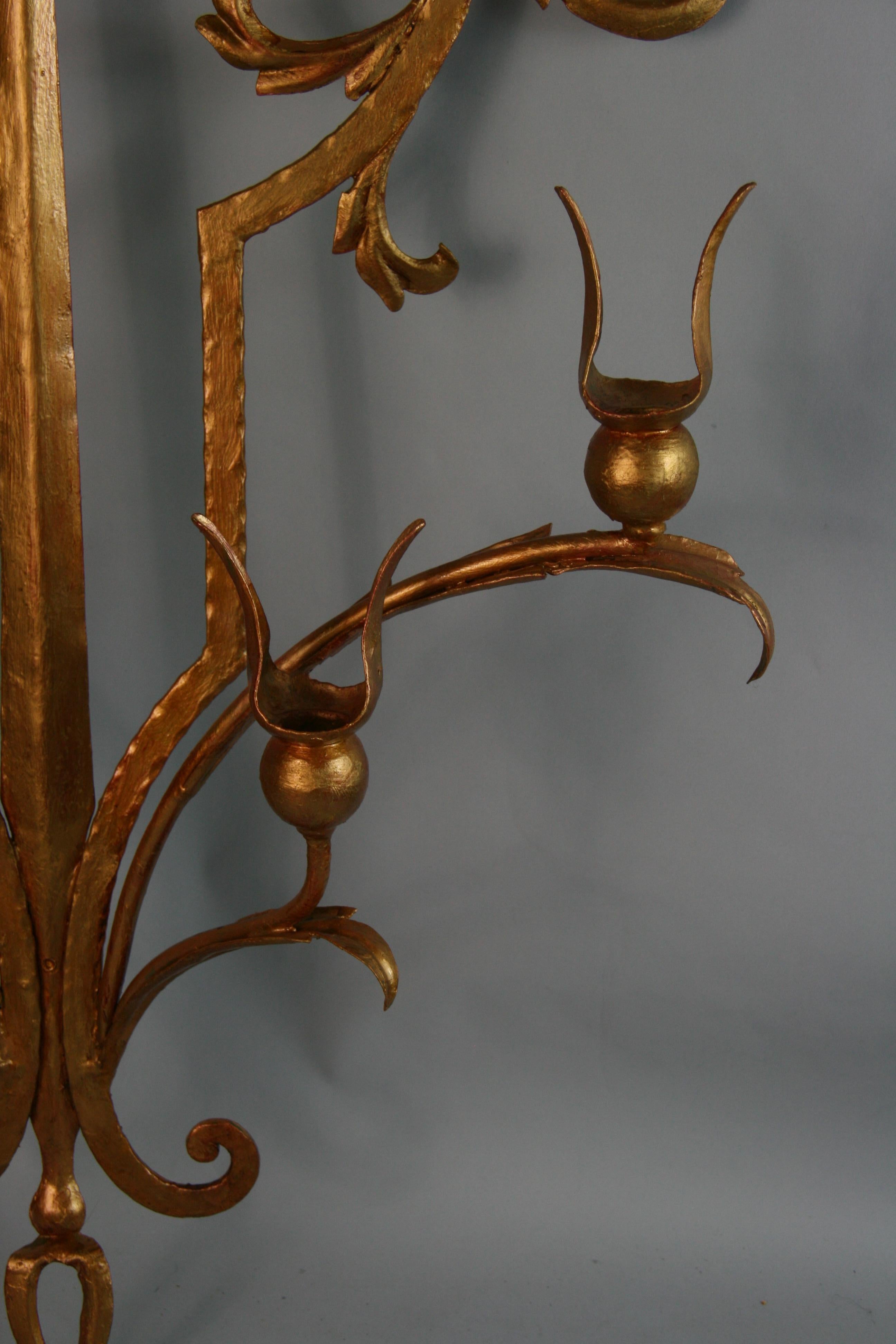 Italian oversized Gilt Metal Candle Sconce For Sale 1