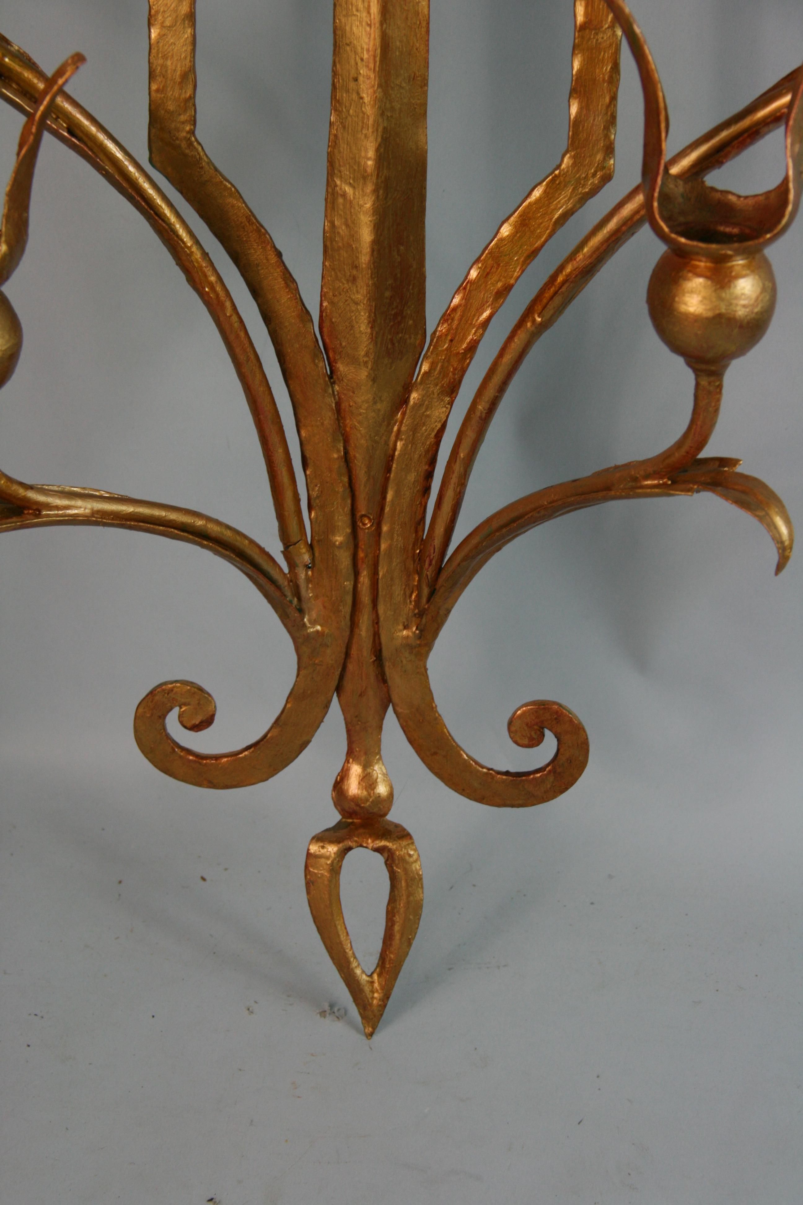 Italian oversized Gilt Metal Candle Sconce For Sale 2