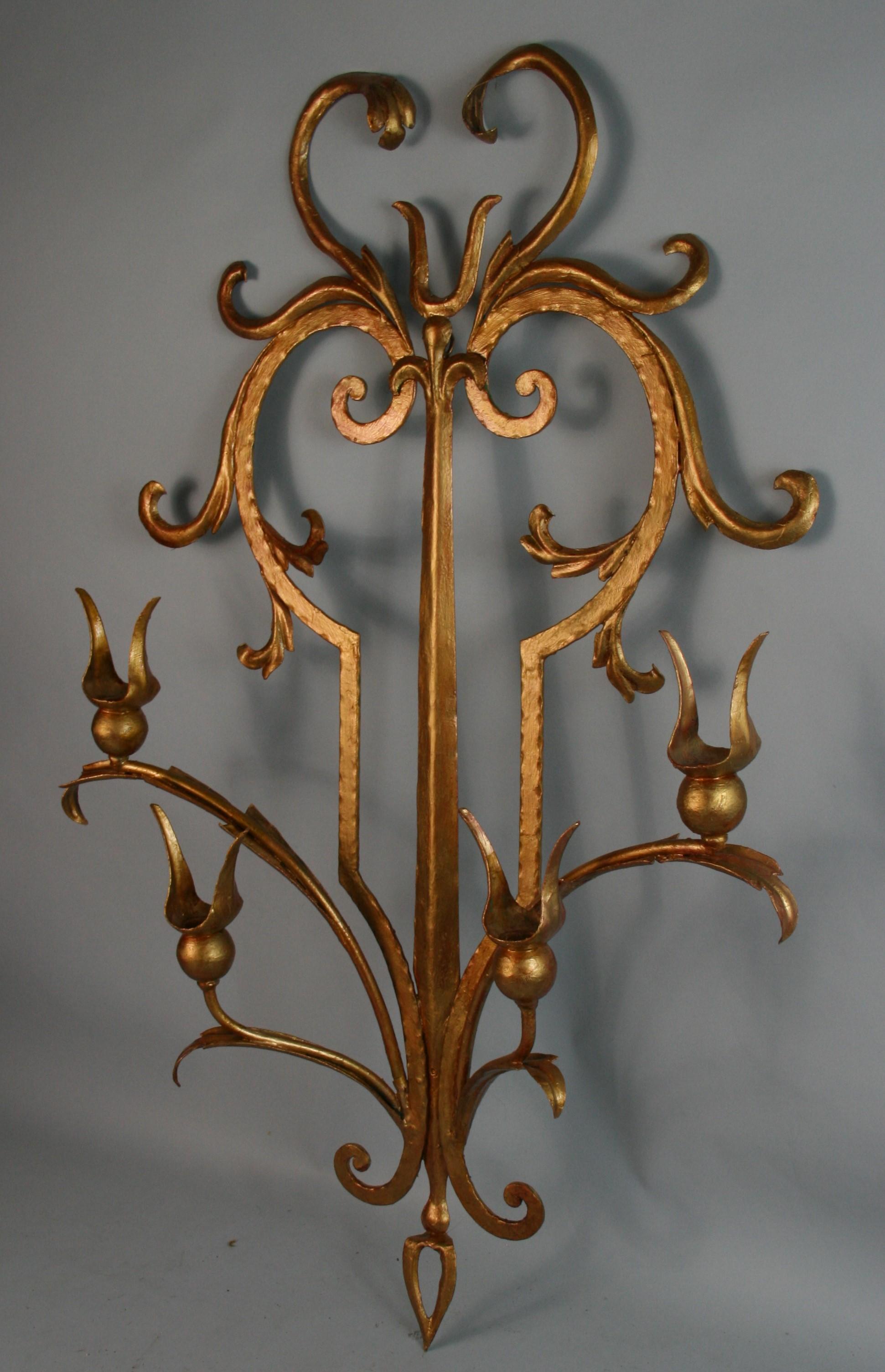 Italian oversized Gilt Metal Candle Sconce For Sale 4