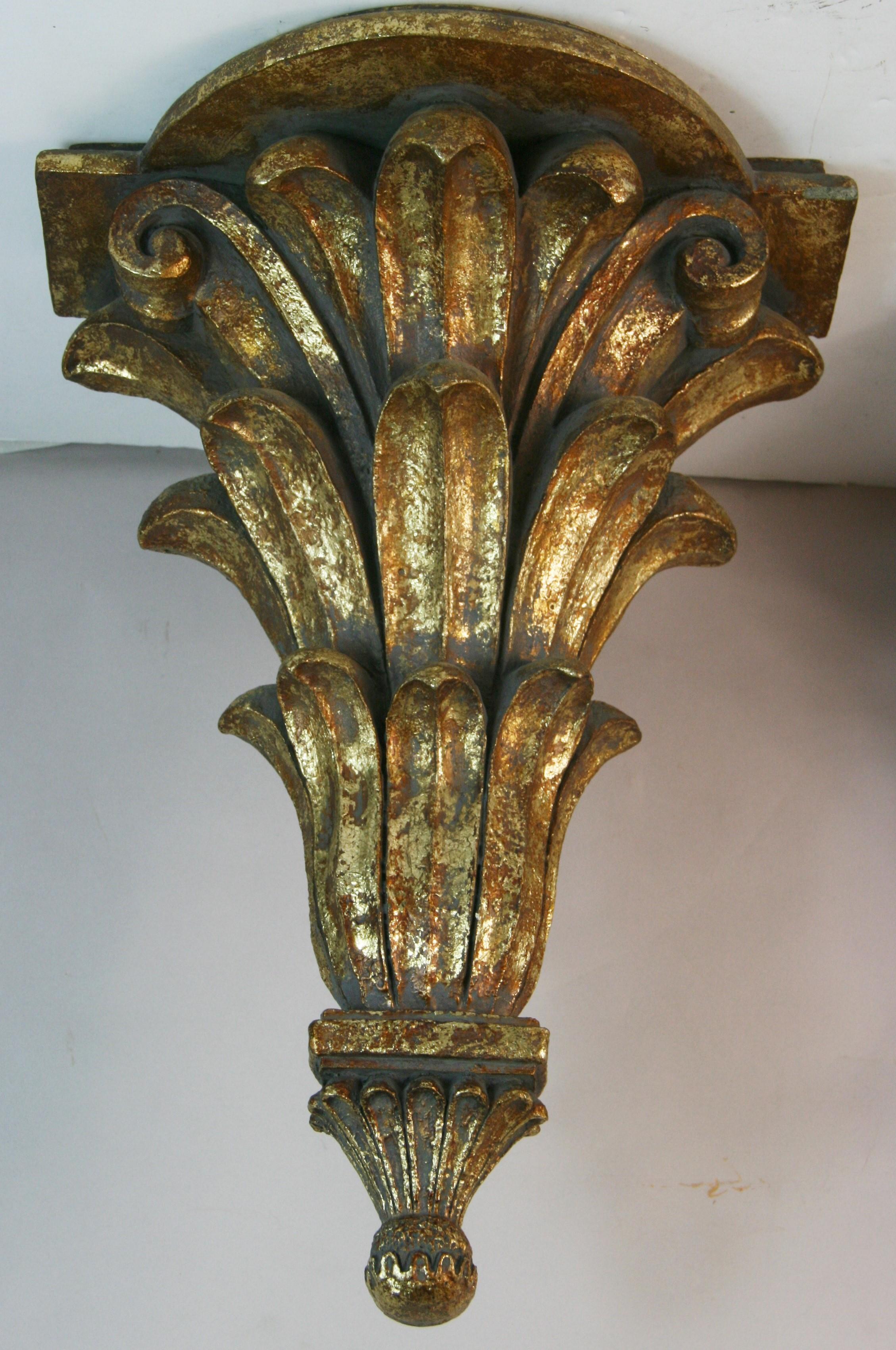 European Italian Oversized Gilt Wall Brackets/Shelves a Pair For Sale