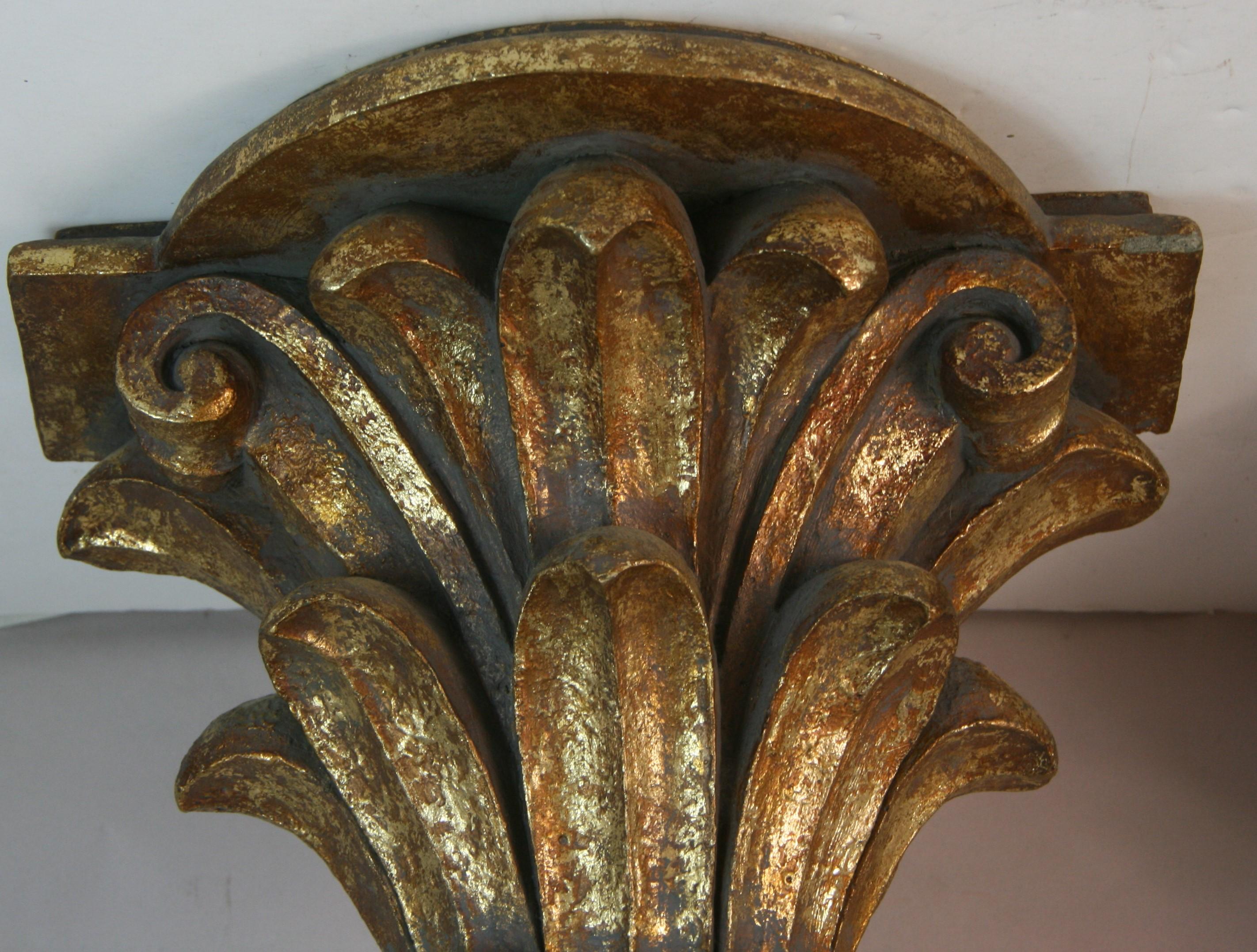 Mid-20th Century Italian Oversized Gilt Wall Brackets/Shelves a Pair For Sale