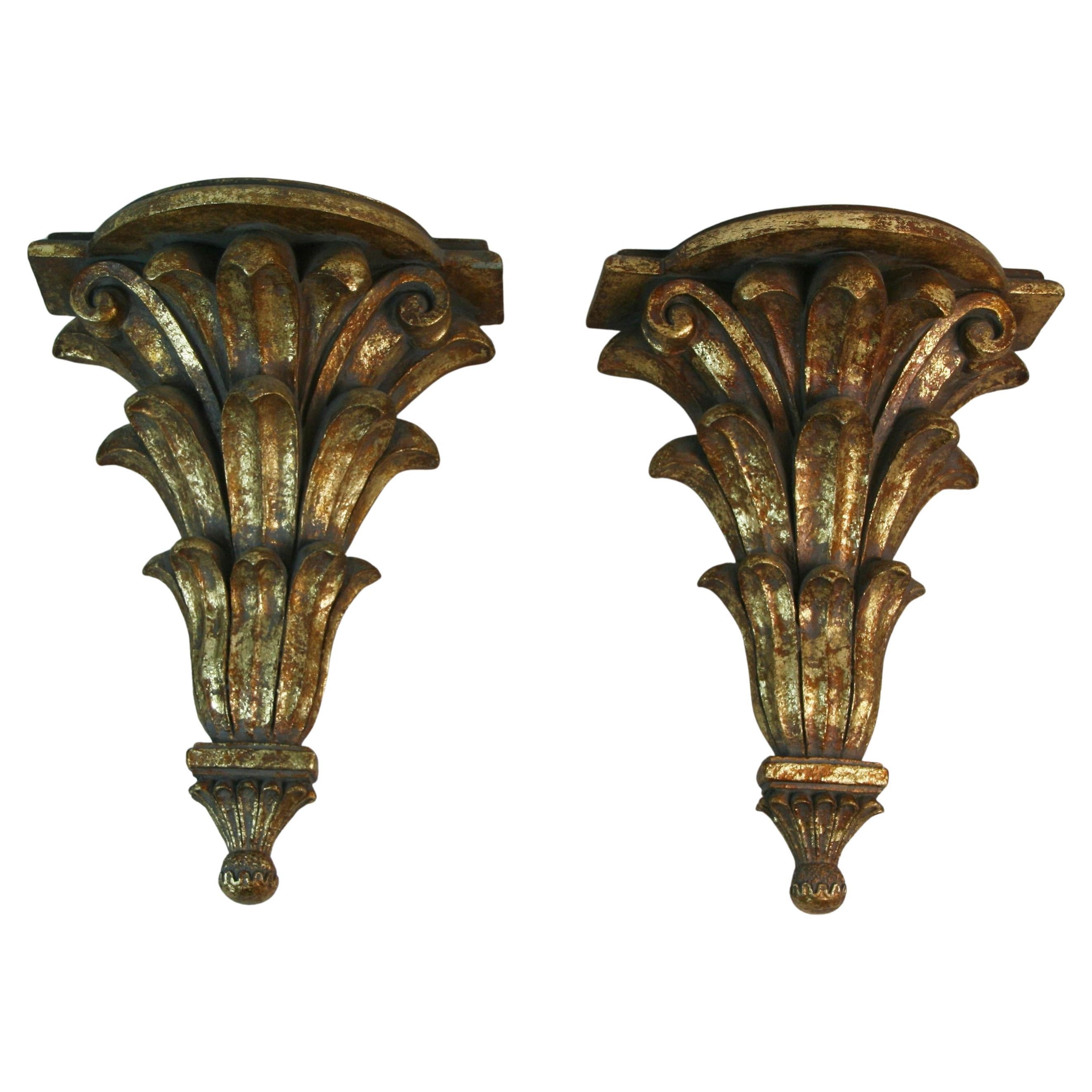 Italian Oversized Gilt Wall Brackets/Shelves a Pair