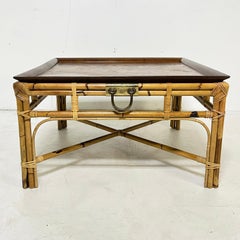 Italian Oyster Burl and Wrapped Bamboo Coffee Table, Circa 1970s
