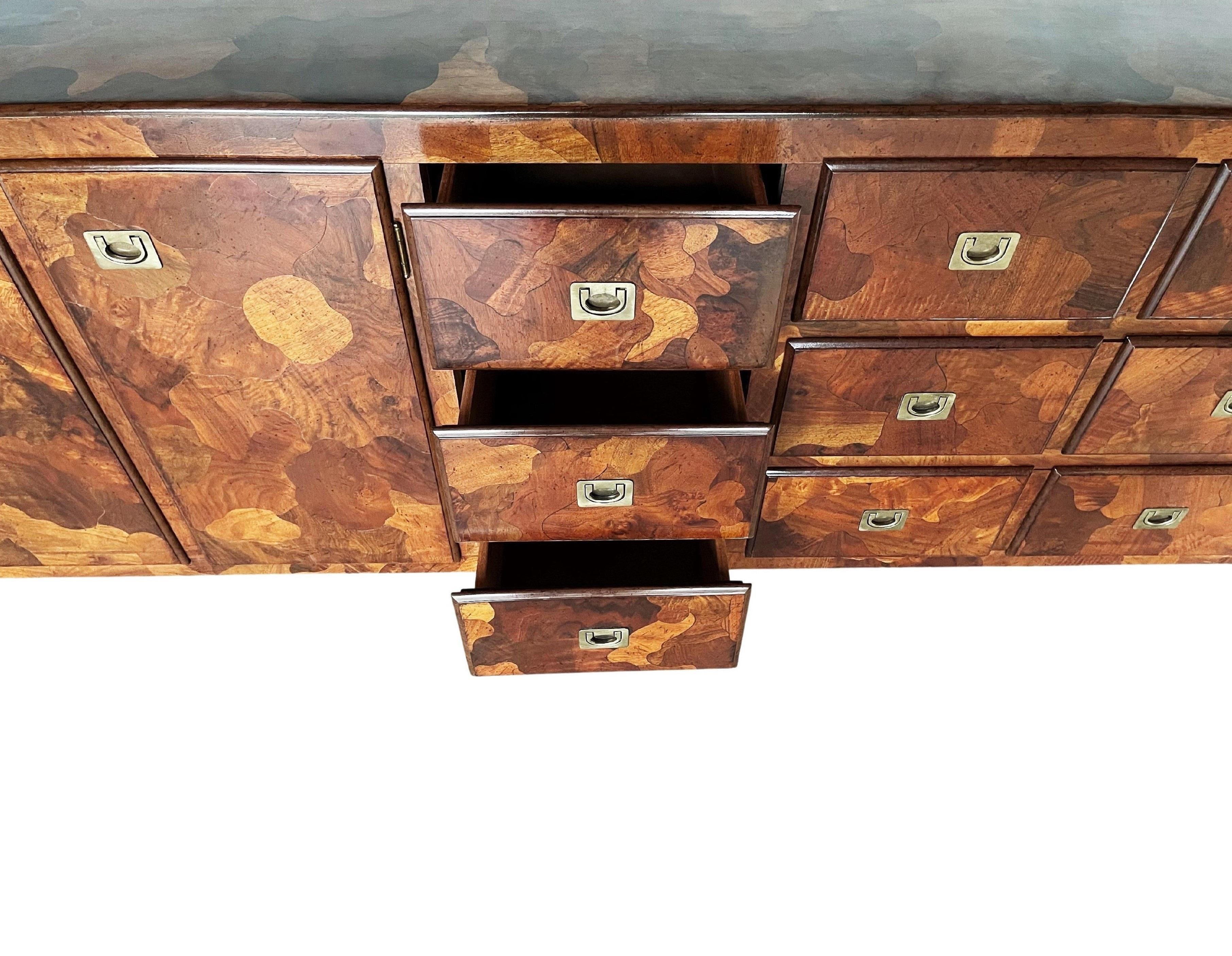 Wood Italian Oyster Burl Chest of Drawers Dresser with Brass Hardware
