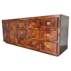 Italian Oyster Burl Chest of Drawers Dresser with Brass Hardware
