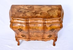 Italian Burl Olive Bombe Chest Commode