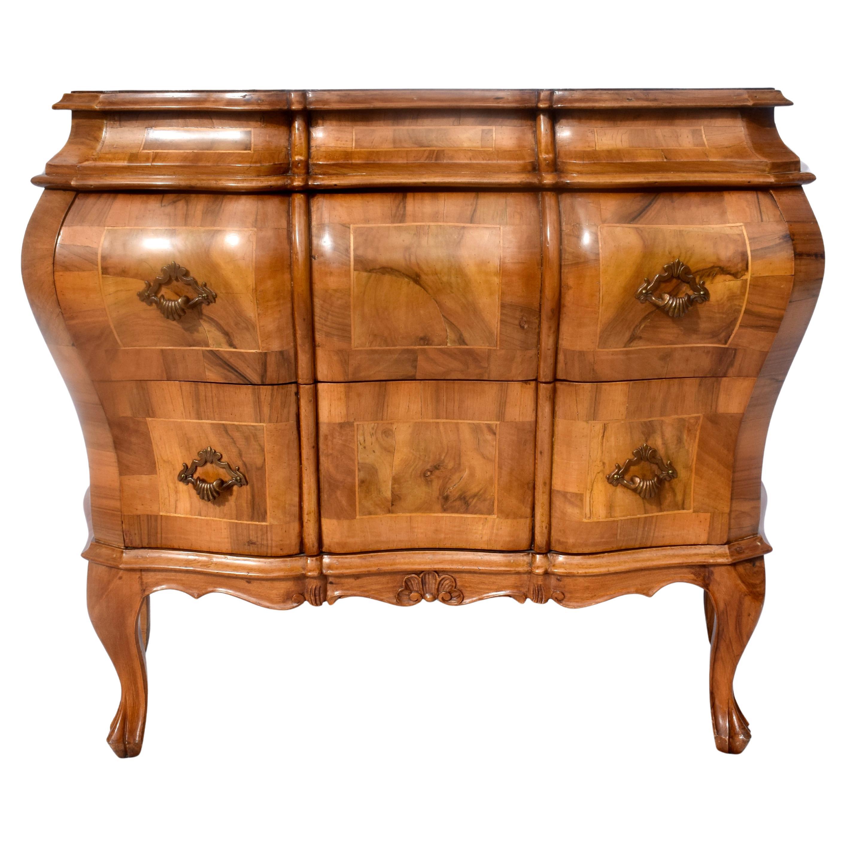 Italian Oyster Burl Olive Commode Bombe Chest
